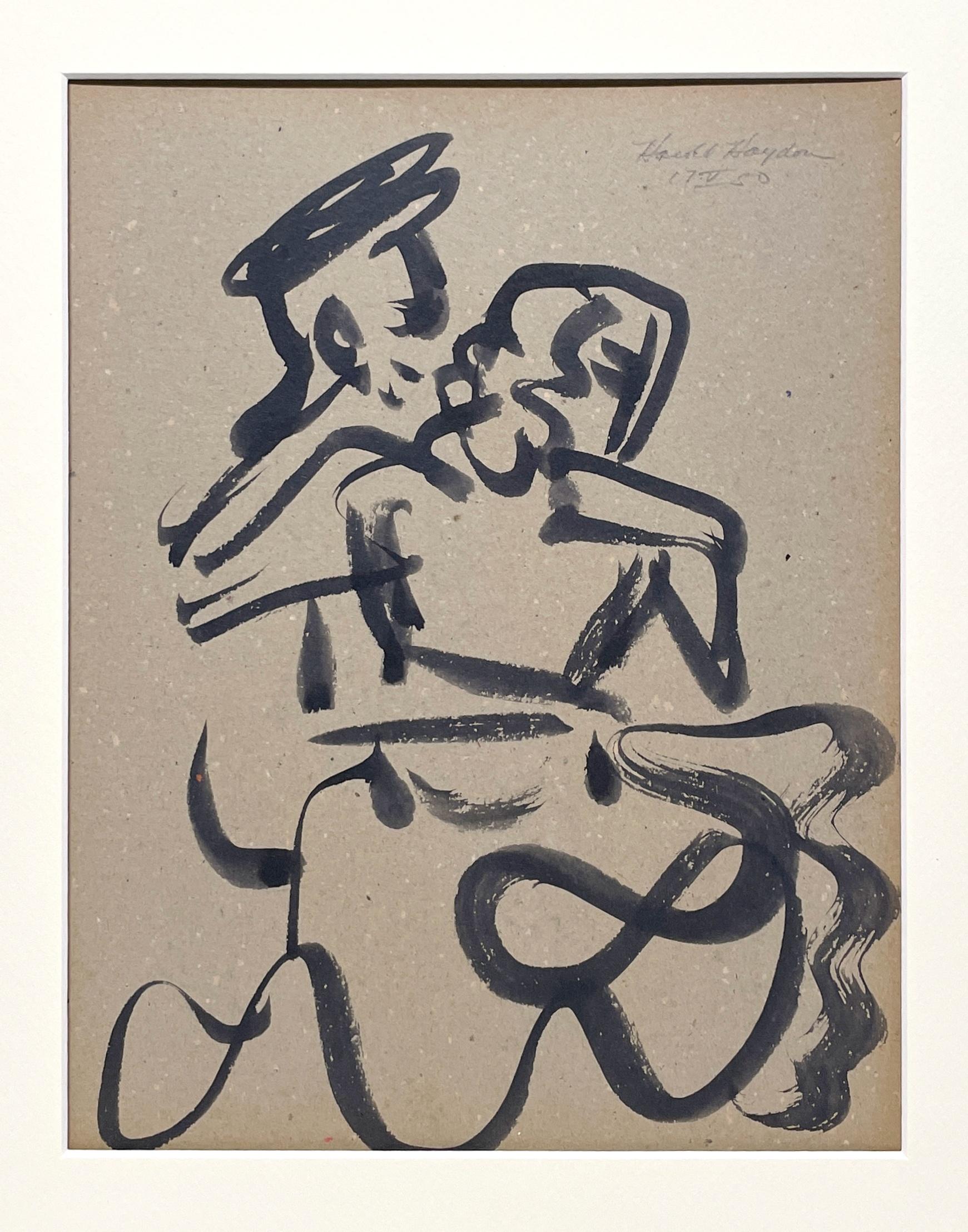 A Striking 1950s Mid-Century Modern Ink Drawing of a Dancing Couple - American Modern Art by Harold Haydon