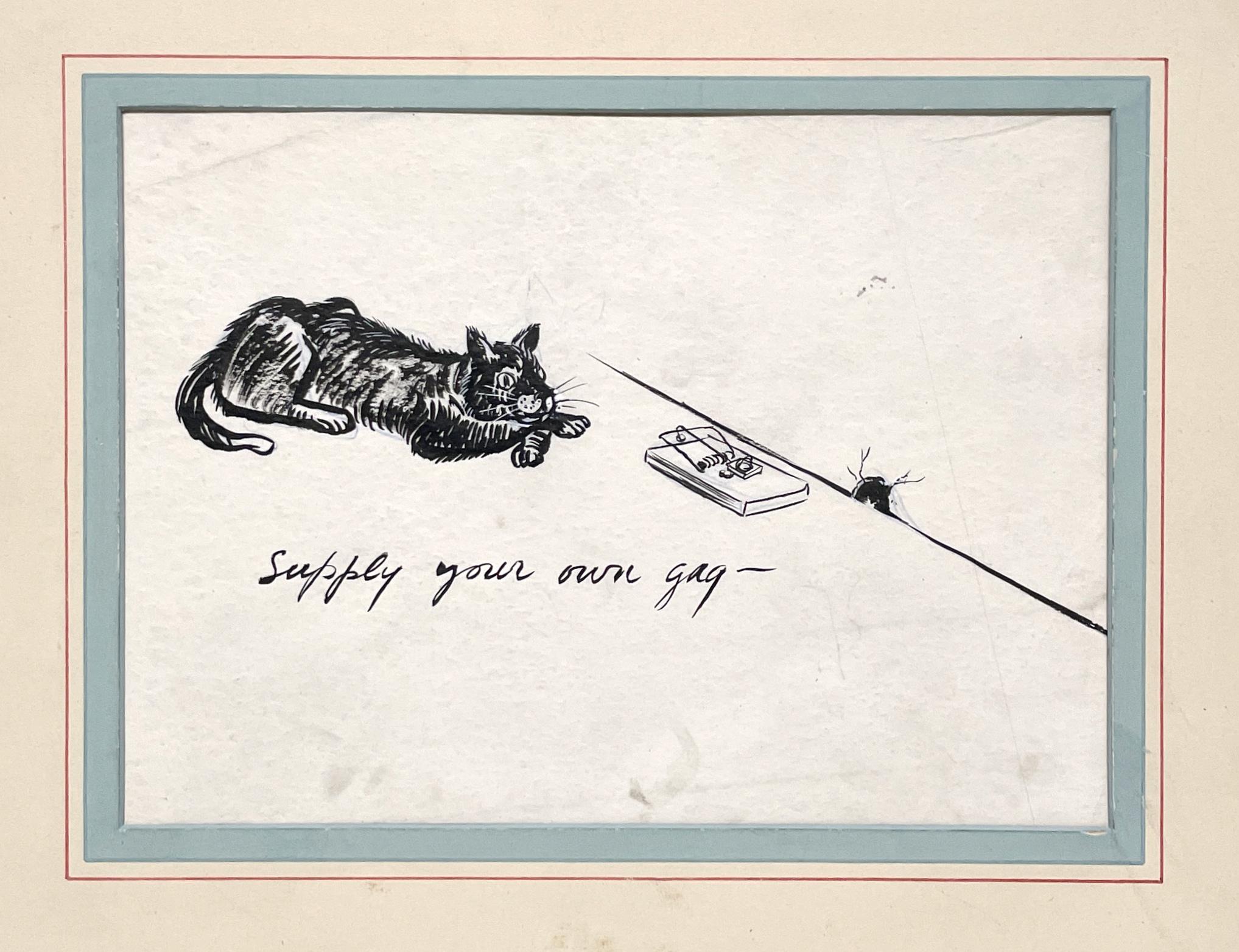 A Delightful, 1950s Mid-Century Modern Ink Drawing Cartoon, Cat and Mouse Trap - American Modern Art by Harold Haydon