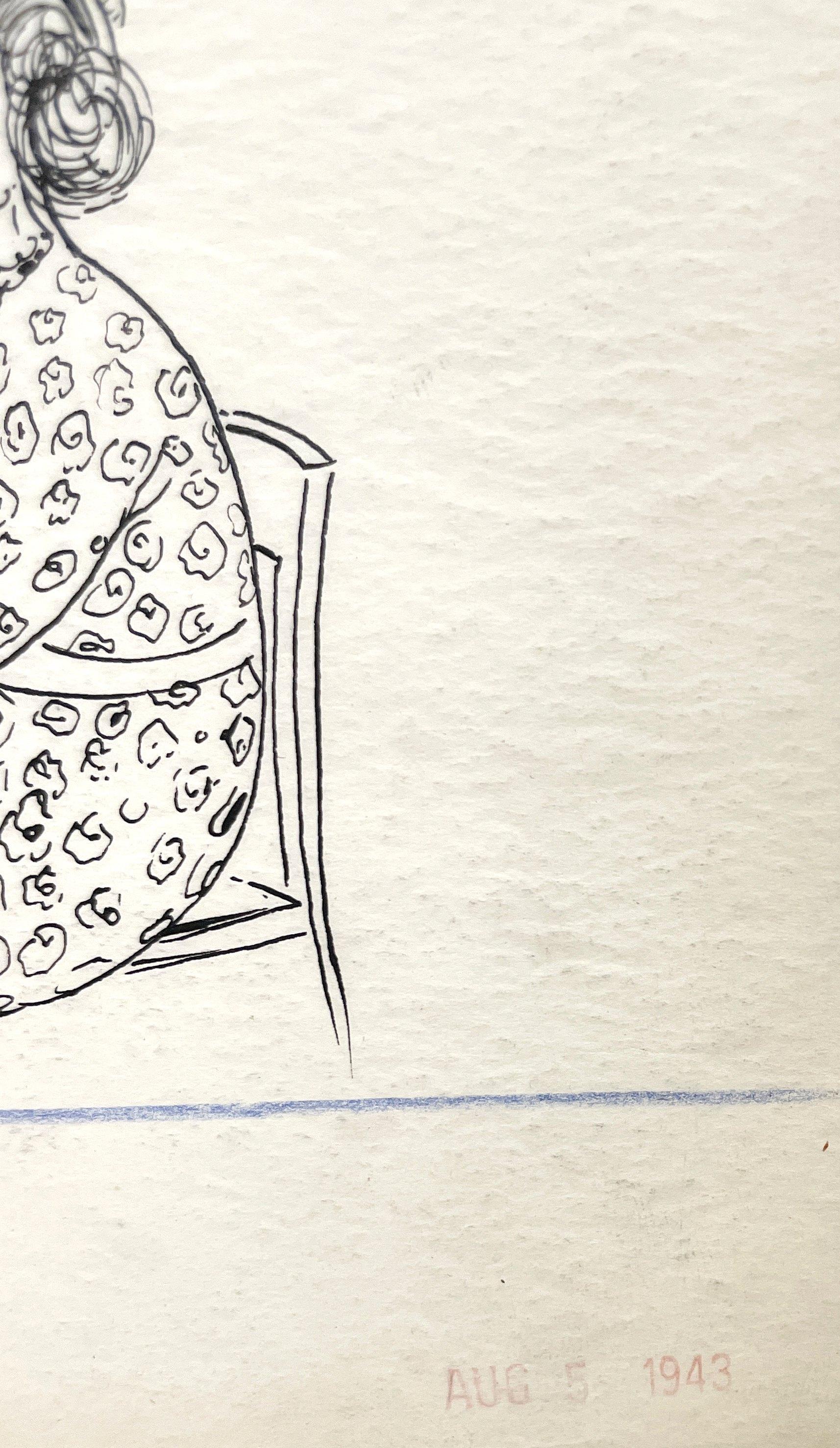 Un peculiar dibujo a tinta de caricatura moderna de mediados de siglo, 