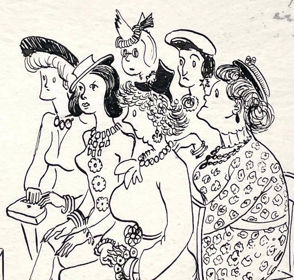 Un peculiar dibujo a tinta de caricatura moderna de mediados de siglo, 