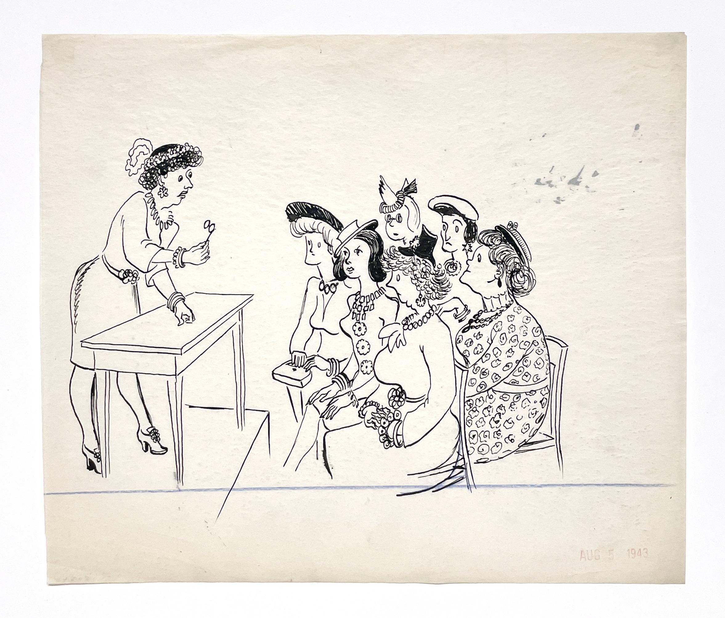 Un peculiar dibujo a tinta de caricatura moderna de mediados de siglo, 