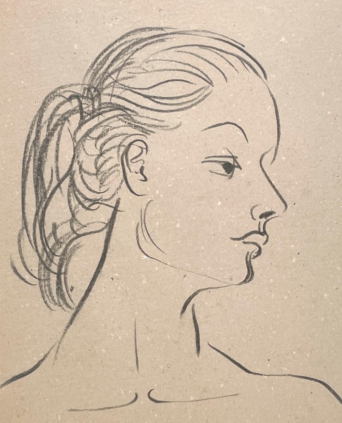 Portrait de profil d'une jeune femme, réalisé par le célèbre artiste de Chicago, Harold Profiles (1909-1994).  Ce dessin de studio au fusain d'une jeune femme, bien exécuté, met en évidence l'habileté raffinée et l'assurance de Haydon en tant