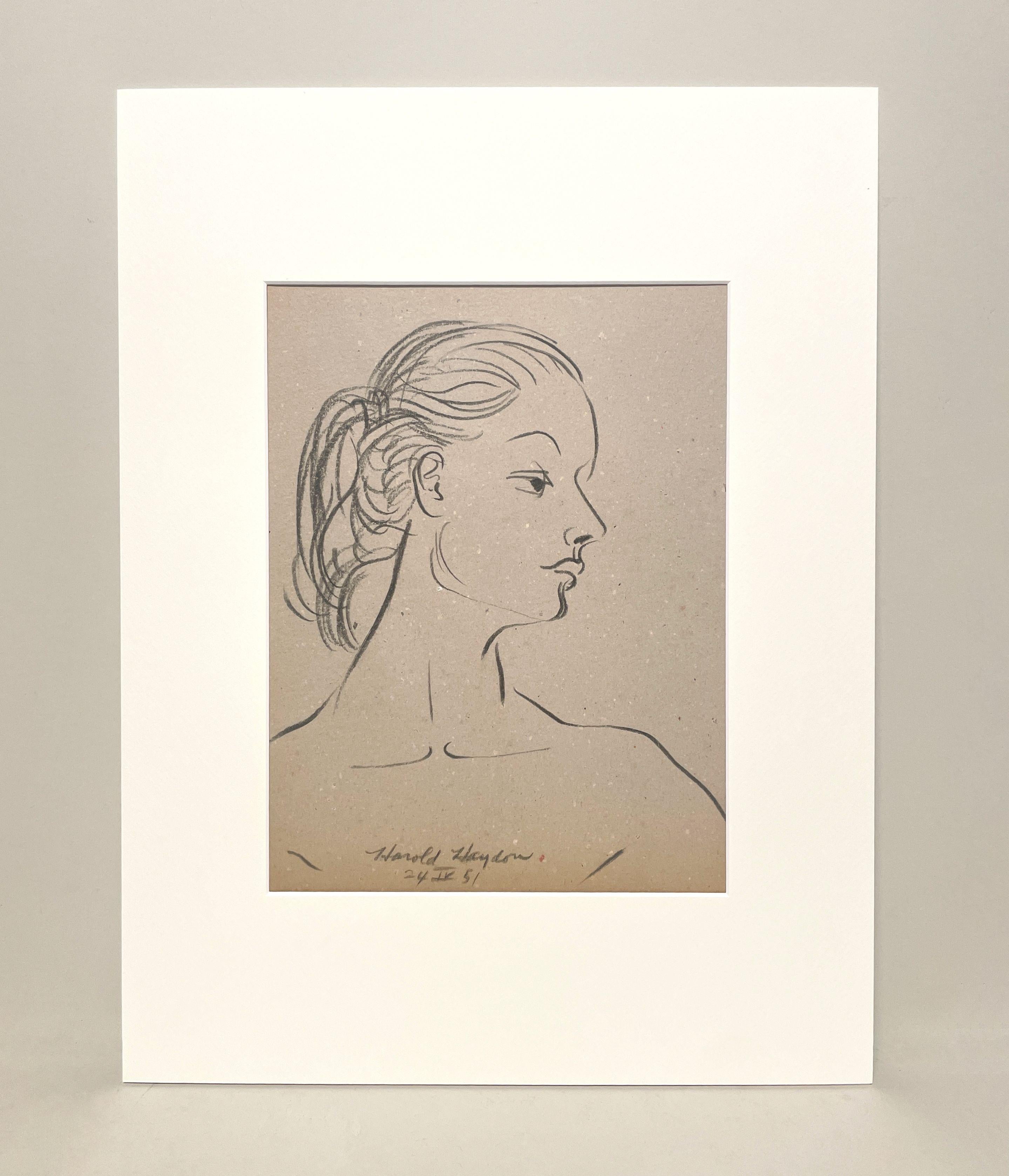 Belle étude de figure, portrait d'une jeune femme, datant du milieu du siècle dernier et datant des années 1950 - Art de Harold Haydon