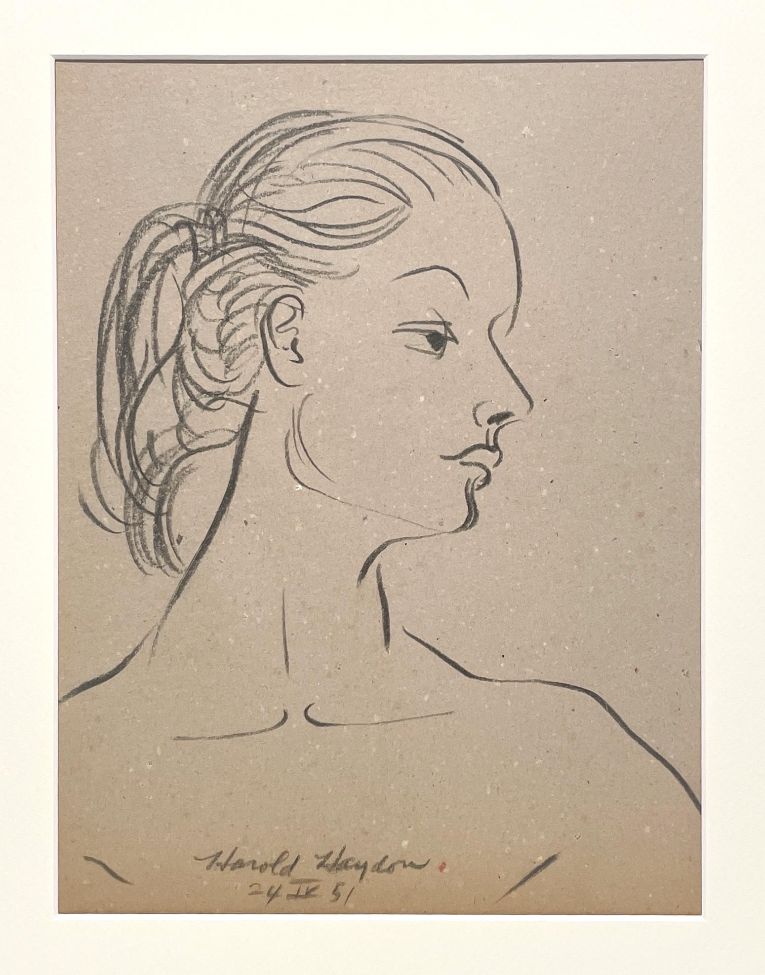 Belle étude de figure, portrait d'une jeune femme, datant du milieu du siècle dernier et datant des années 1950 - Modernisme américain Art par Harold Haydon