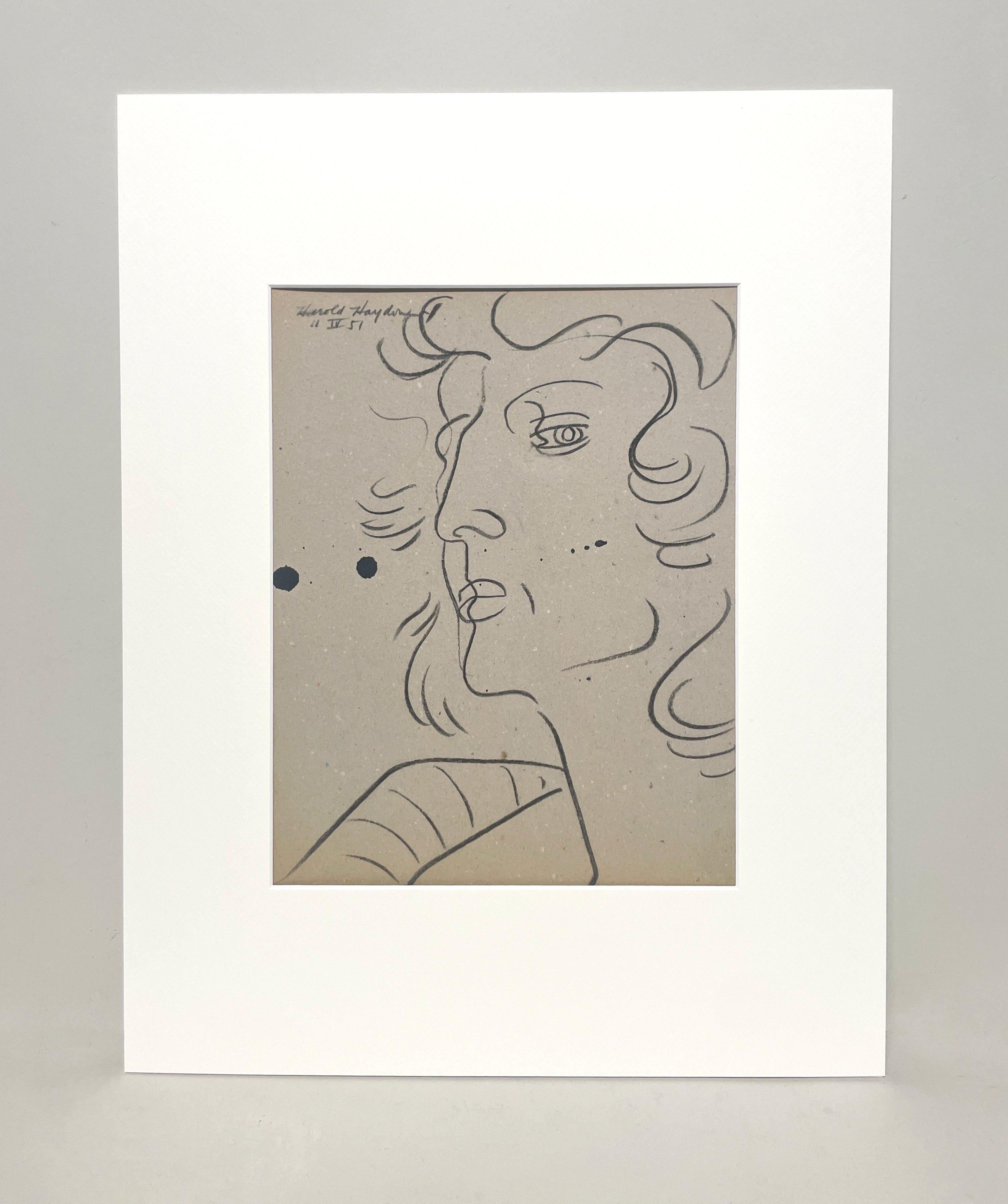 Un llamativo y dramático estudio de figura de mediados de siglo moderno de los años 50, Retrato de mujer - Art de Harold Haydon