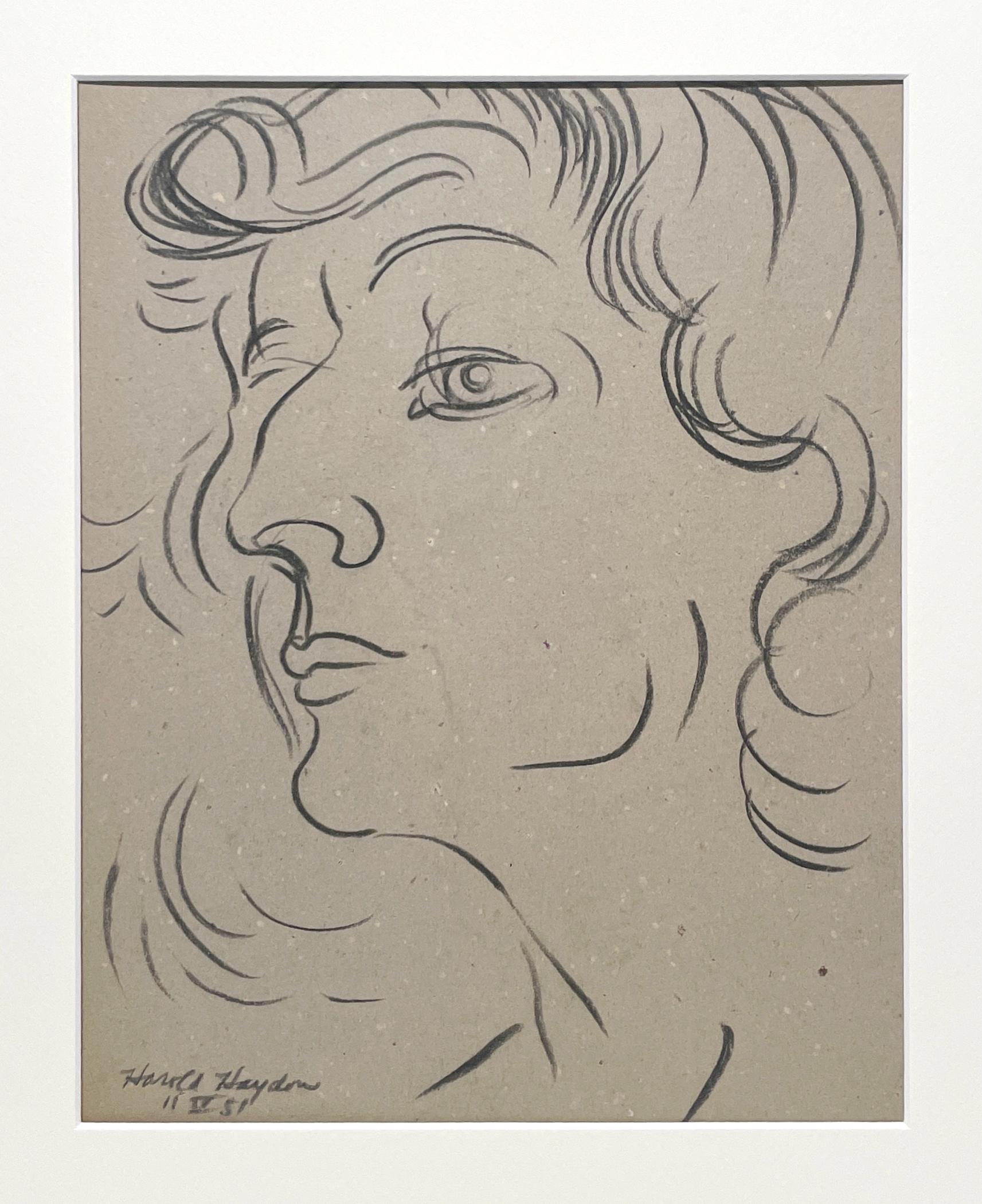 Un llamativo y dramático estudio de figura de mediados de siglo moderno de los años 50, Retrato de mujer - Art moderno estadounidense de Harold Haydon