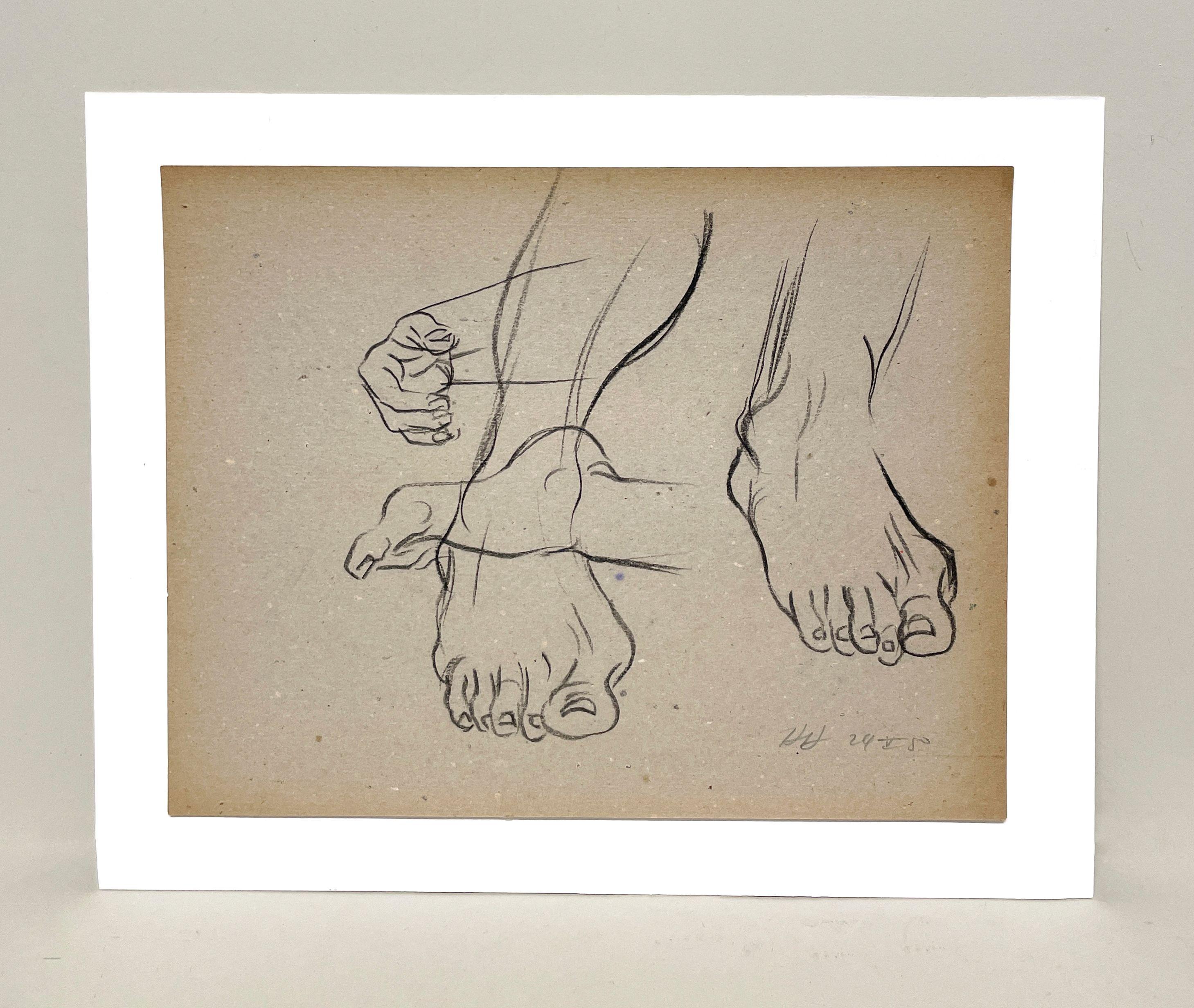 Belle étude de figure anatomique académique (main et pieds) datant des années 1950 et du milieu du siècle dernier - Art de Harold Haydon