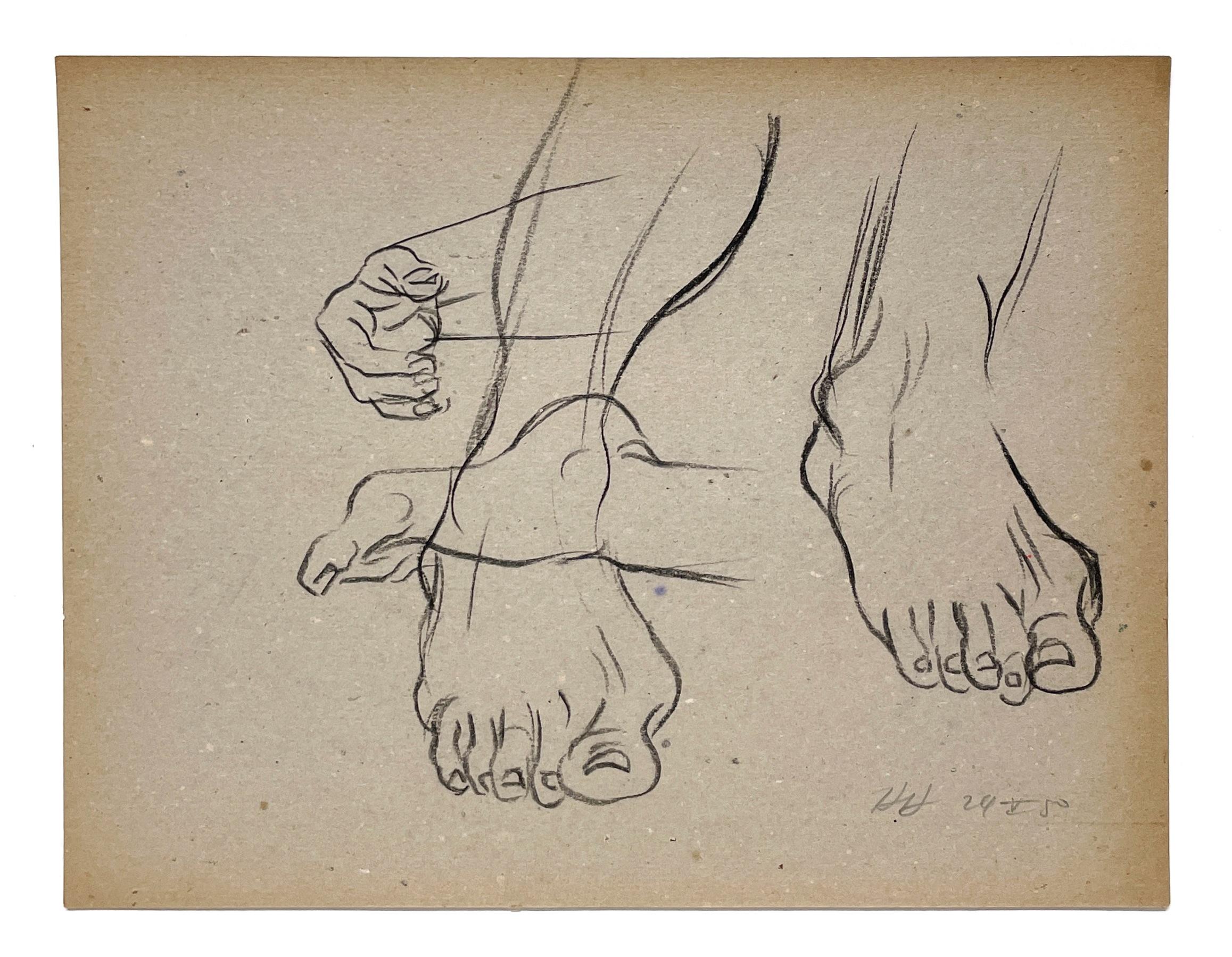 Belle étude de figure anatomique académique (main et pieds) datant des années 1950 et du milieu du siècle dernier - Modernisme américain Art par Harold Haydon