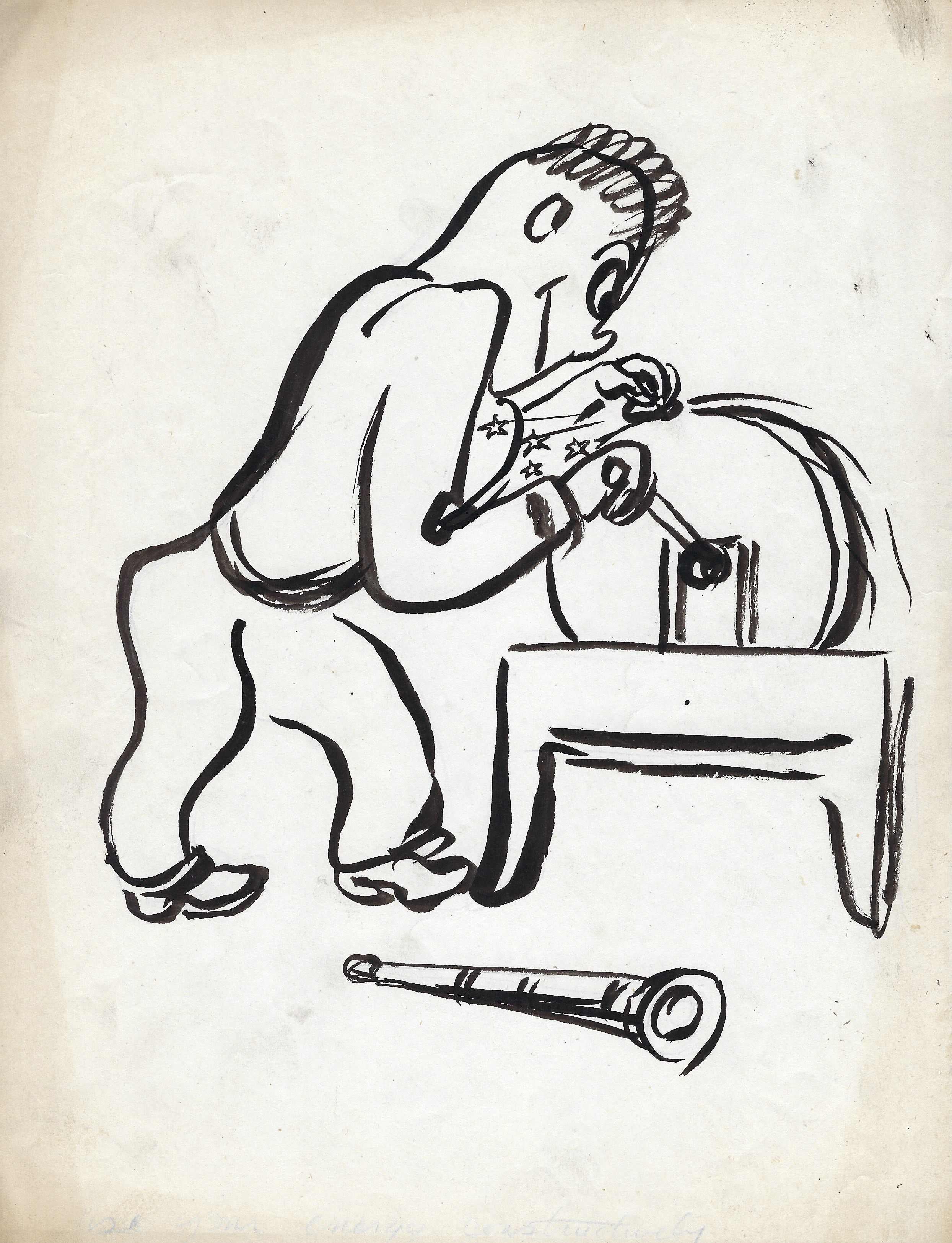 Harold Haydon Portrait - A Humorous, Mid-Century Modern Cartoon Drawing, “Use Your Energy Constructively"