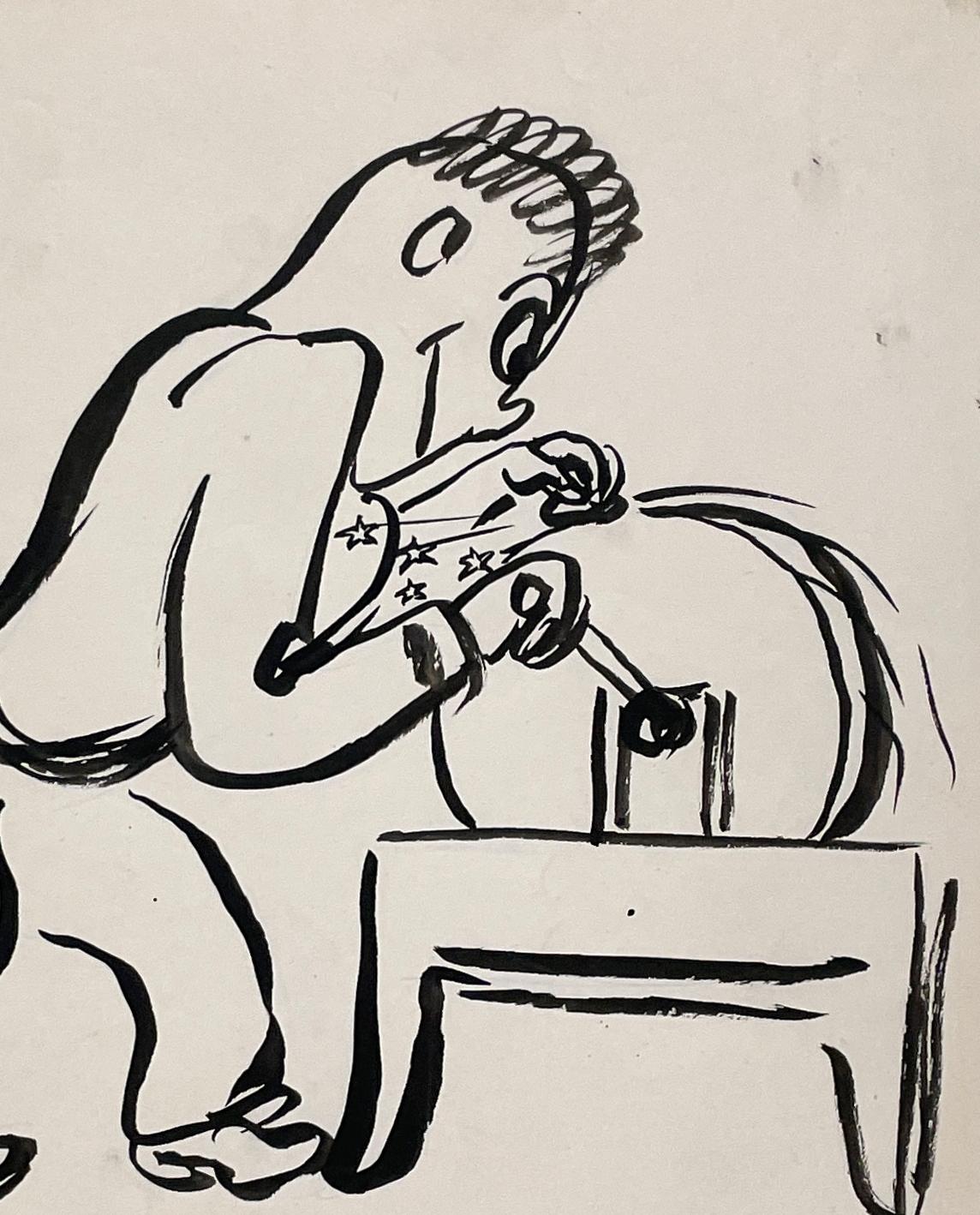 A Humorous, Mid-Century Modern Cartoon Drawing, “Use Your Energy Constructively