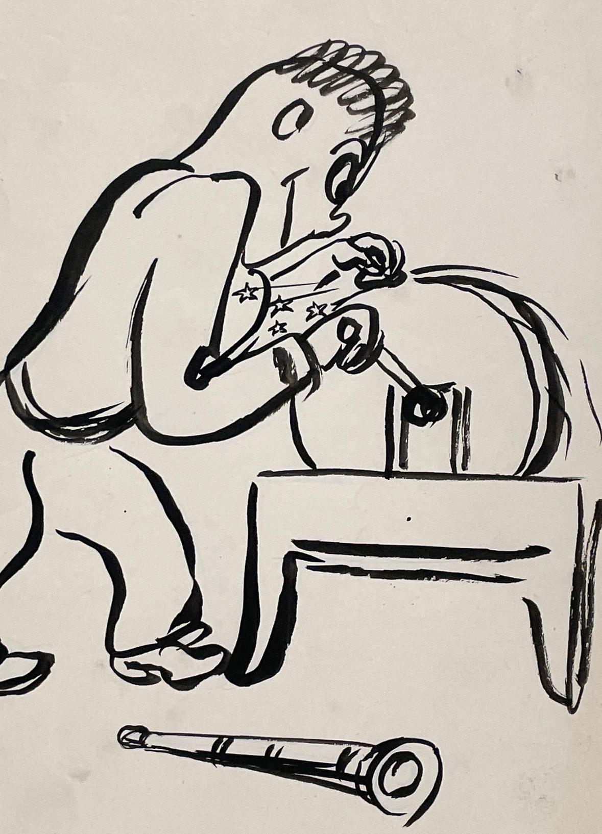 A Humorous, Mid-Century Modern Cartoon Drawing, “Use Your Energy Constructively