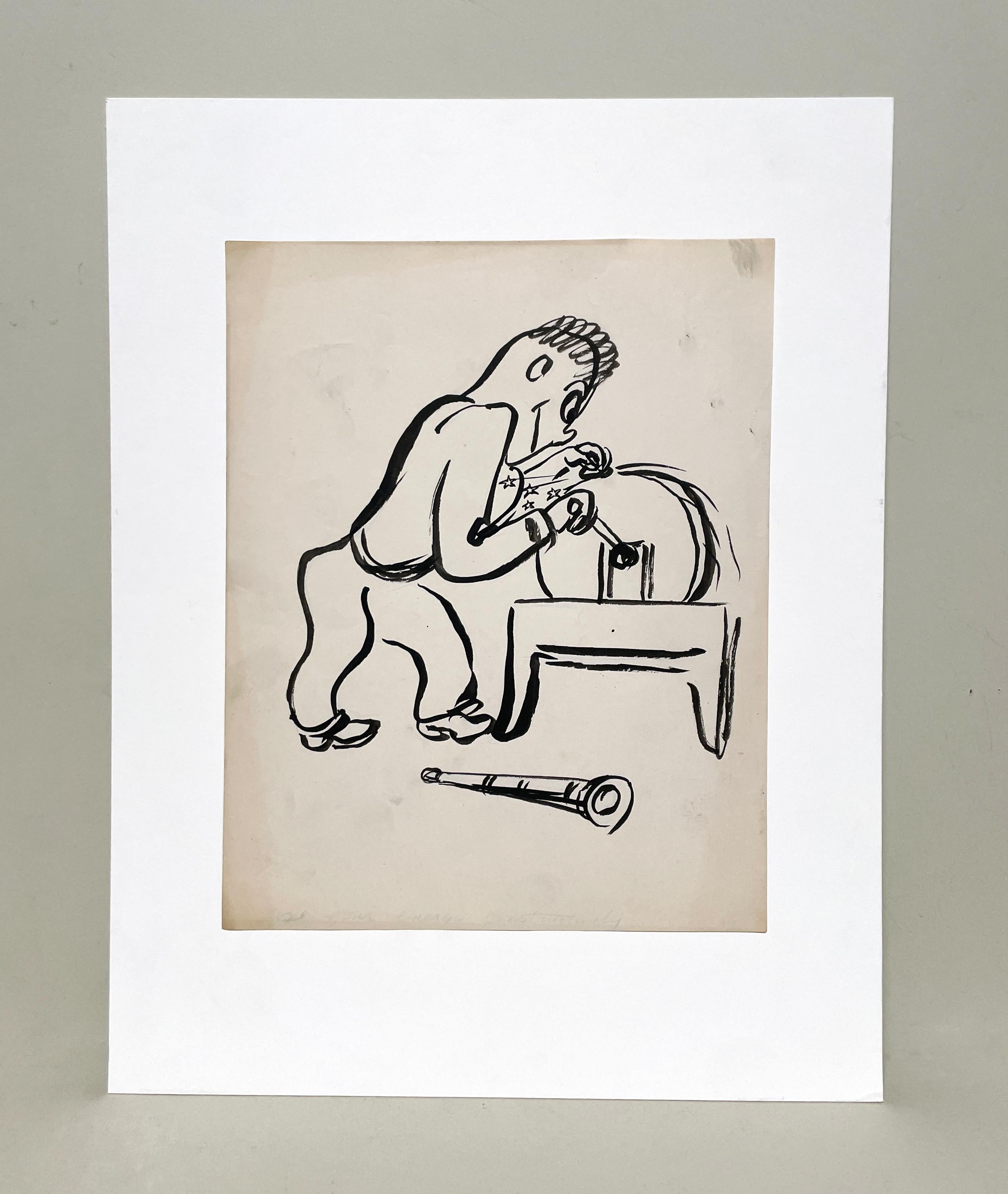 A Humorous, Mid-Century Modern Cartoon Drawing, “Use Your Energy Constructively