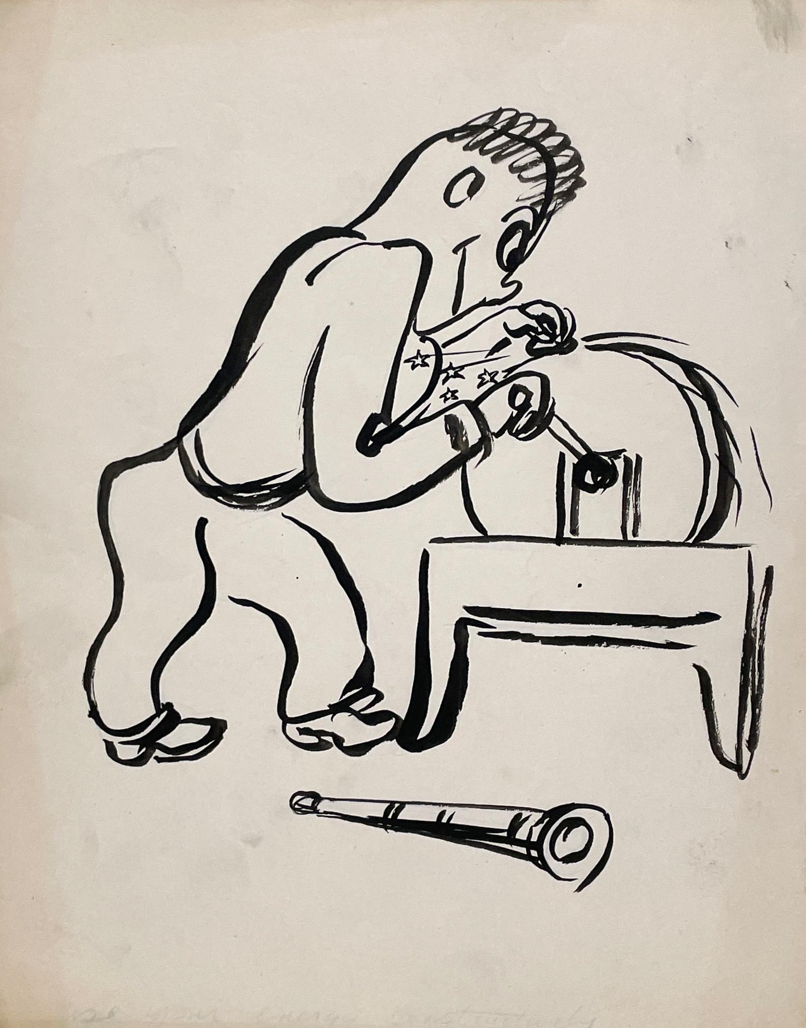 A Humorous, Mid-Century Modern Cartoon Drawing, “Use Your Energy Constructively