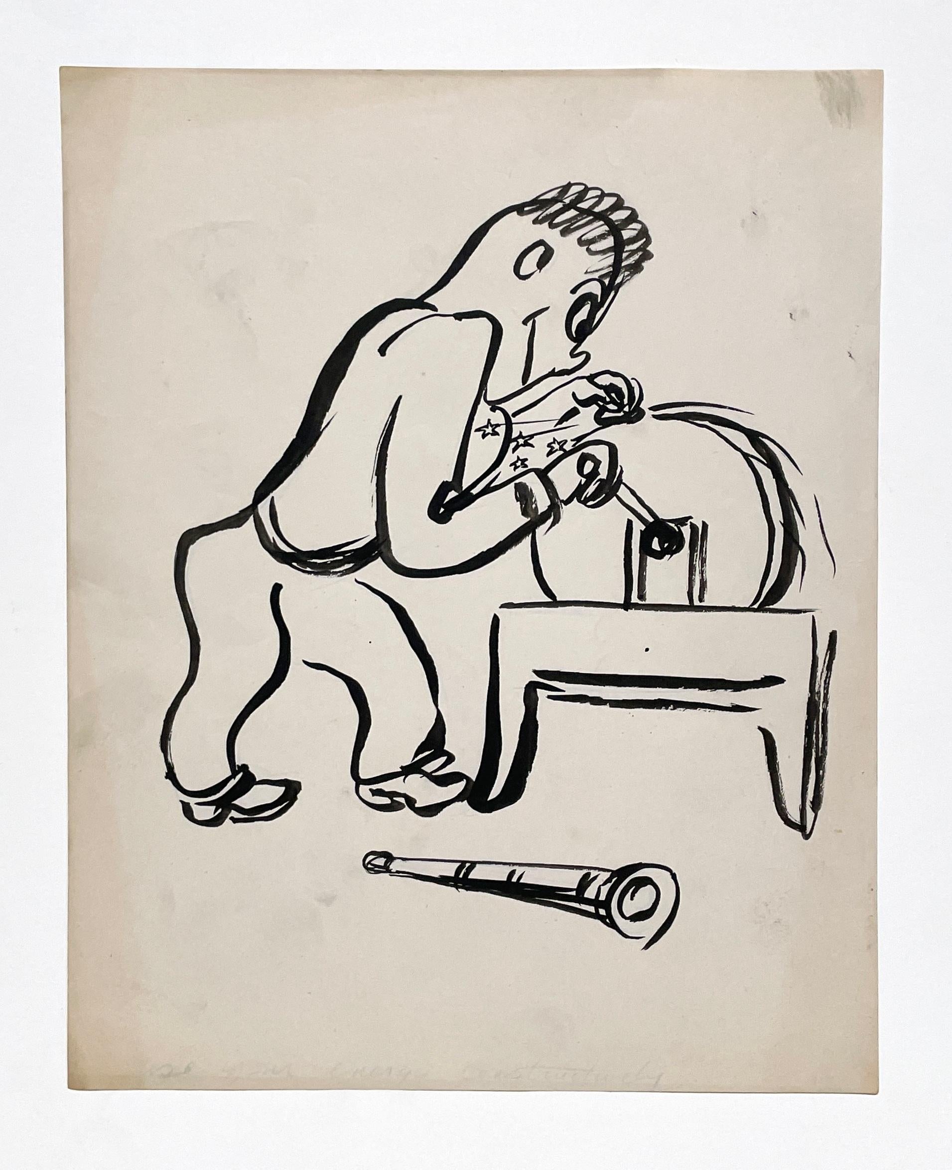 A Humorous, Mid-Century Modern Cartoon Drawing, “Use Your Energy Constructively