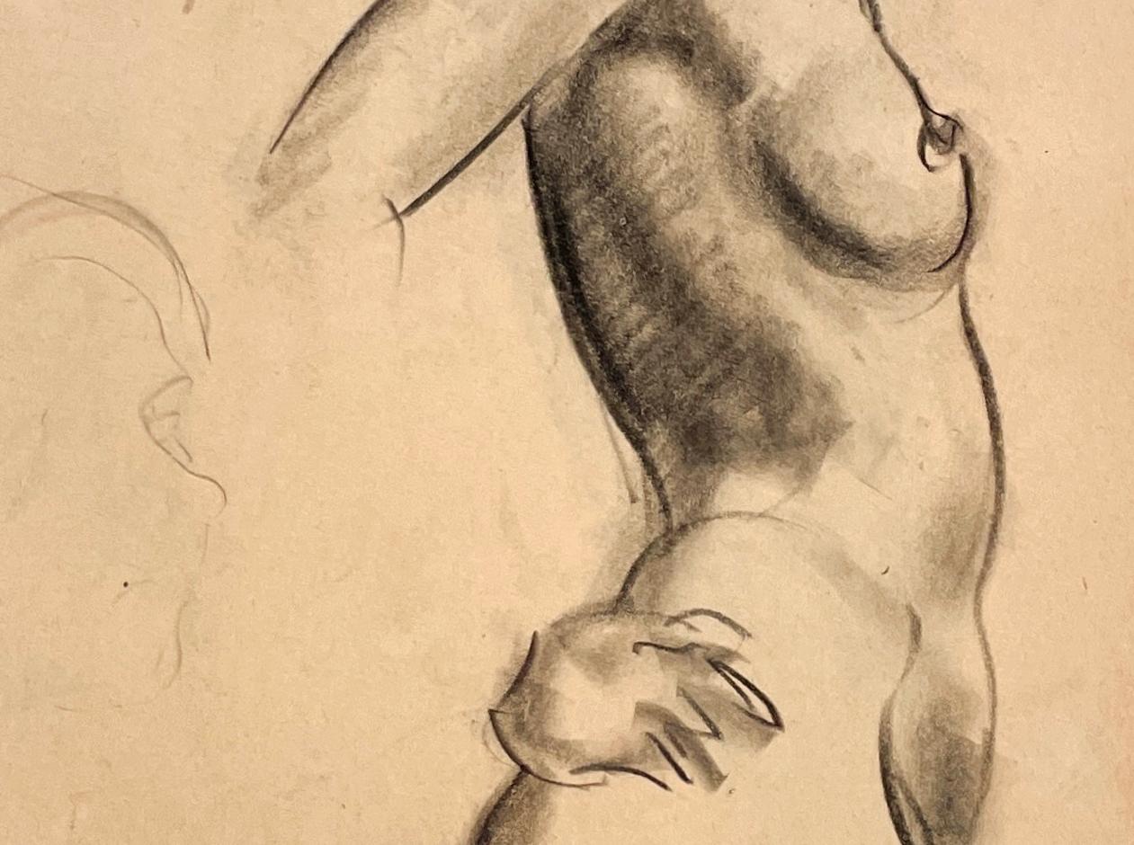 Eine sehr fein gezeichnete moderne Figurenstudie aus den 1930er Jahren, Stehender weiblicher Akt, Torso im Angebot 2