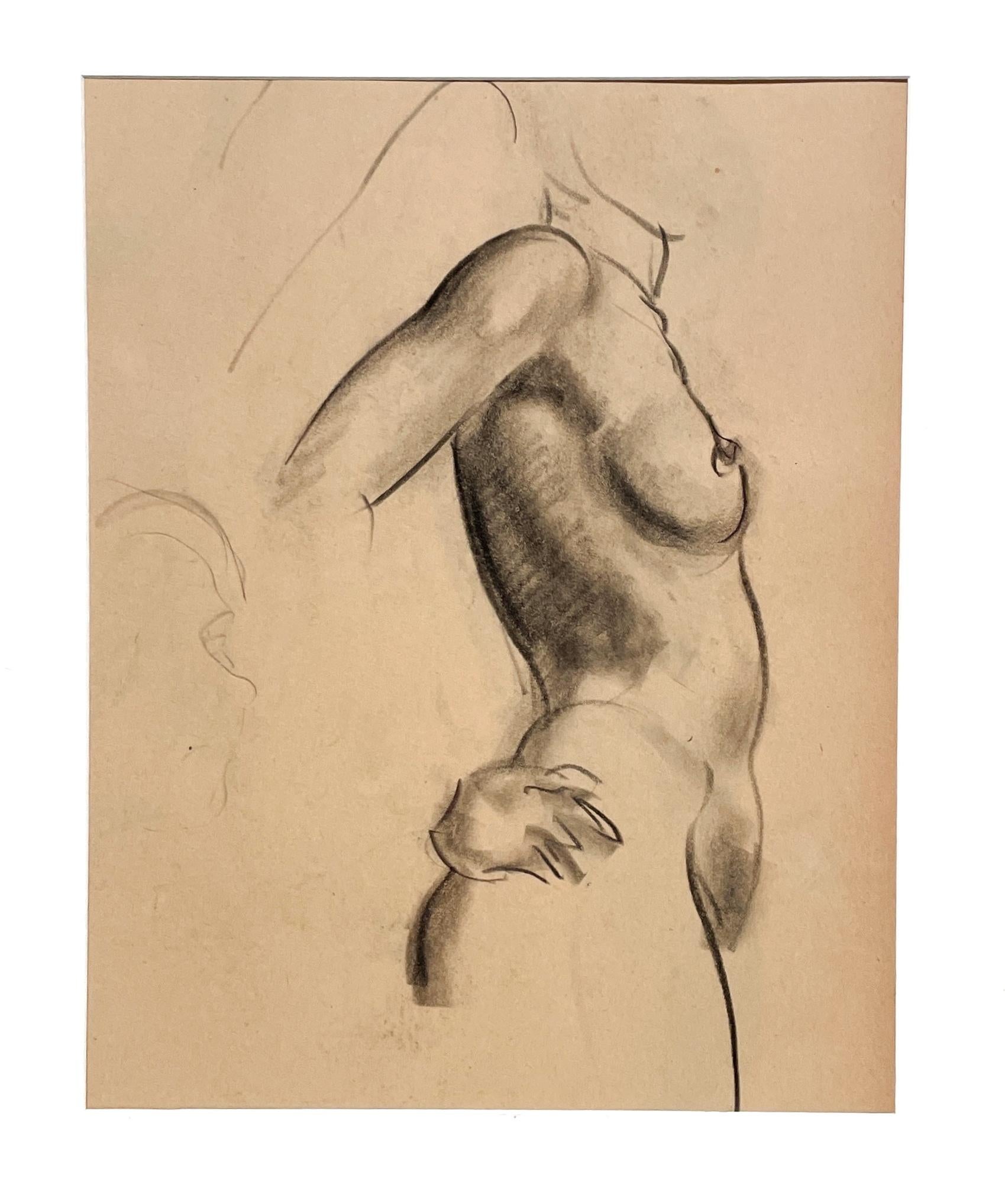 Eine sehr fein gezeichnete moderne Figurenstudie aus den 1930er Jahren, Stehender weiblicher Akt, Torso (Amerikanische Moderne), Art, von Harold Haydon