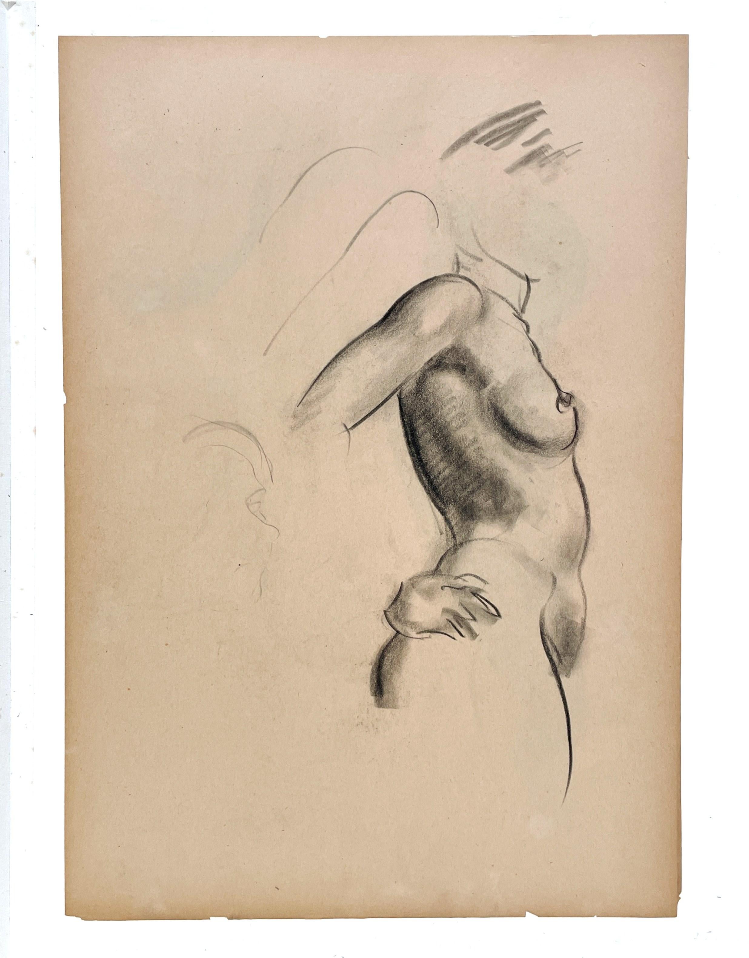 Eine sehr fein gezeichnete moderne Figurenstudie aus den 1930er Jahren, Stehender weiblicher Akt, Torso im Angebot 3