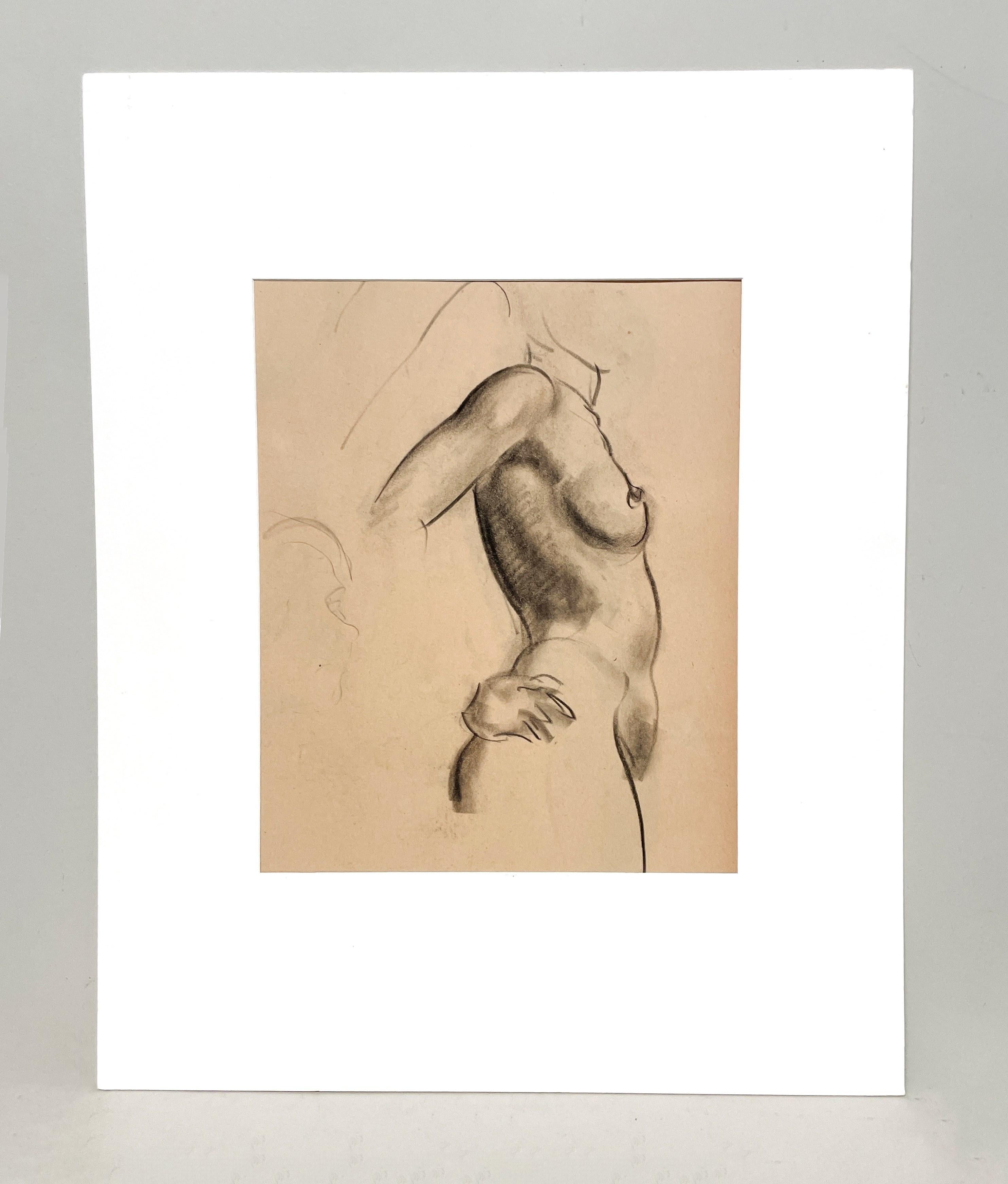 Eine sehr fein gezeichnete moderne Figurenstudie aus den 1930er Jahren, Stehender weiblicher Akt, Torso – Art von Harold Haydon