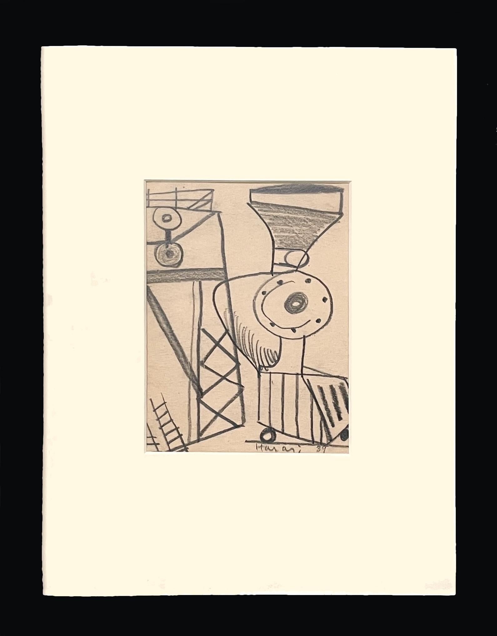 Dibujo abstracto moderno de la década de 1930 de una máquina de vapor de ferrocarril, por Hananiah Harari en venta 2