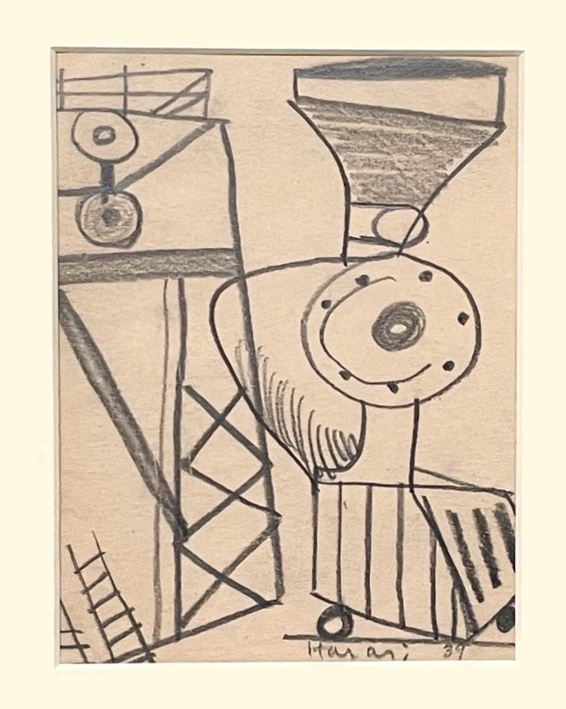 Dibujo abstracto moderno de la década de 1930 de una máquina de vapor de ferrocarril, por Hananiah Harari en venta 3