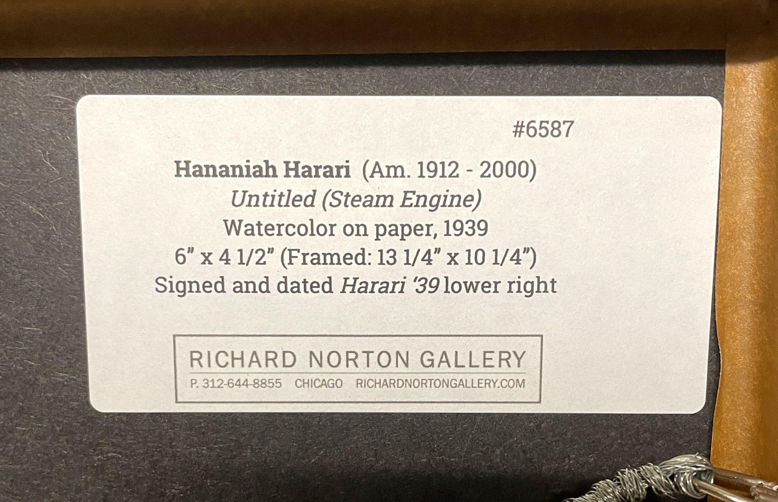 Dibujo abstracto moderno de la década de 1930 de una máquina de vapor de ferrocarril, por Hananiah Harari en venta 5