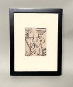 A 1930s Modern Abstract Drawing of a Railroad Steam Engine by Hananiah Harari