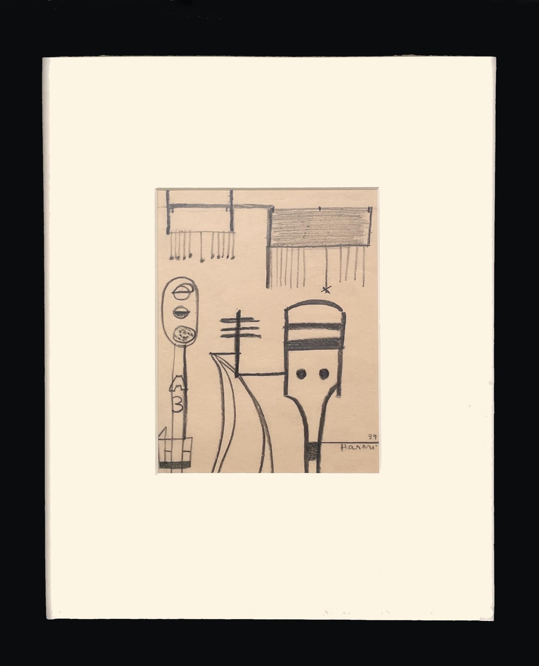 A 1930s Modern Abstract Drawing of Railroad Switching Signals by Hananiah Harari For Sale 2