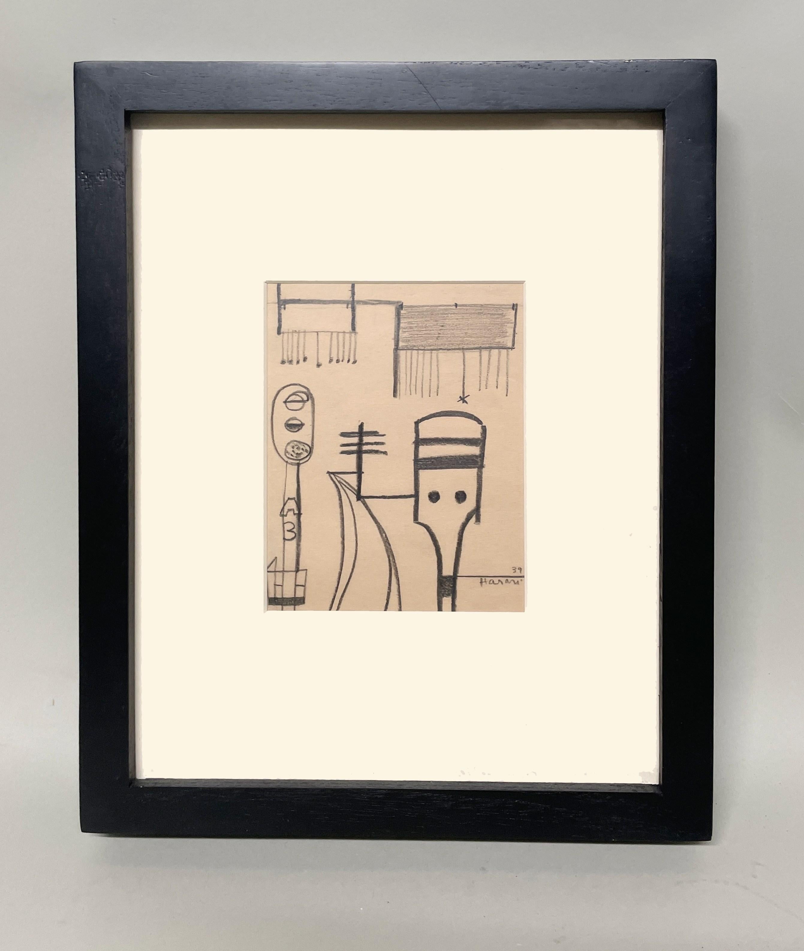 A 1930s Modern Abstract Drawing of Railroad Switching Signals by Hananiah Harari For Sale 1
