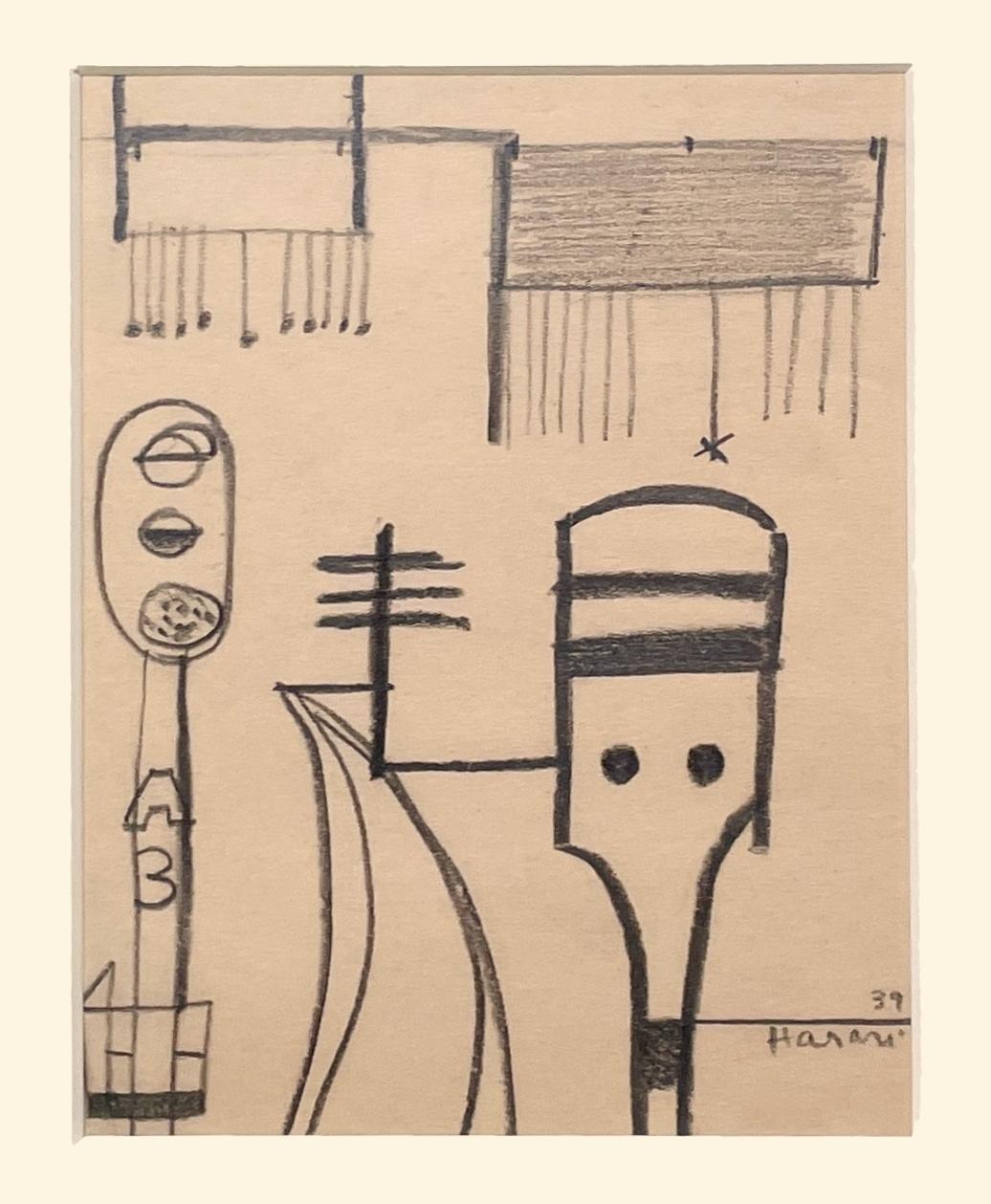 A 1930s Modern Abstract Drawing of Railroad Switching Signals by Hananiah Harari For Sale 3