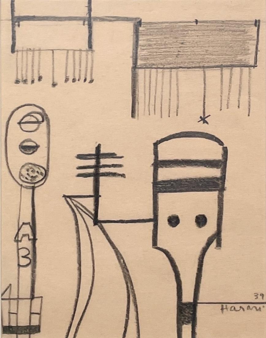 A 1930s Modern Abstract Drawing of Railroad Switching Signals by Hananiah Harari For Sale 4
