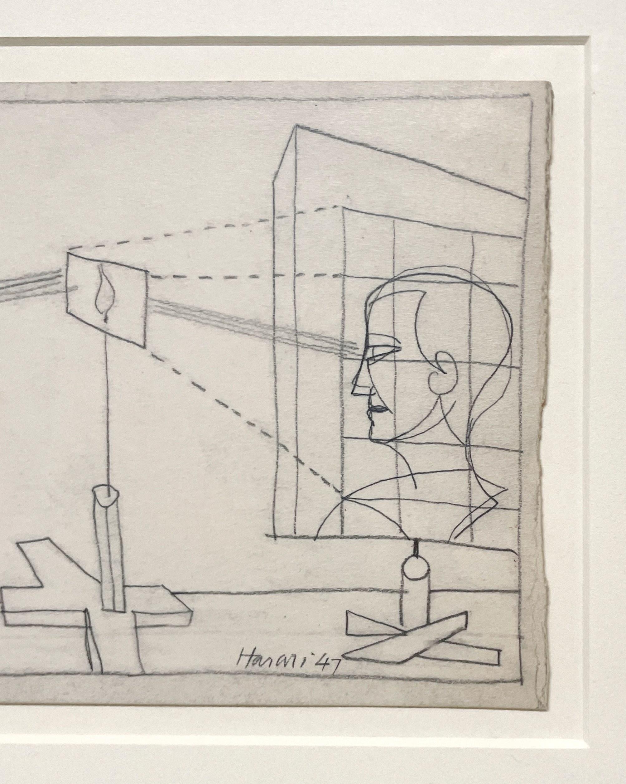 A 1940s Modern Surreal Abstract Drawing 