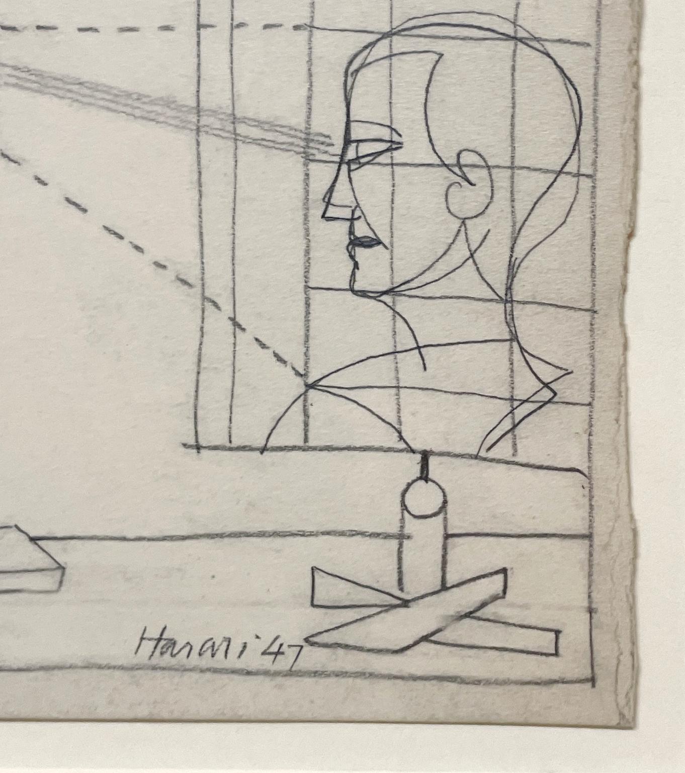 A 1940s Modern Surreal Abstract Drawing 