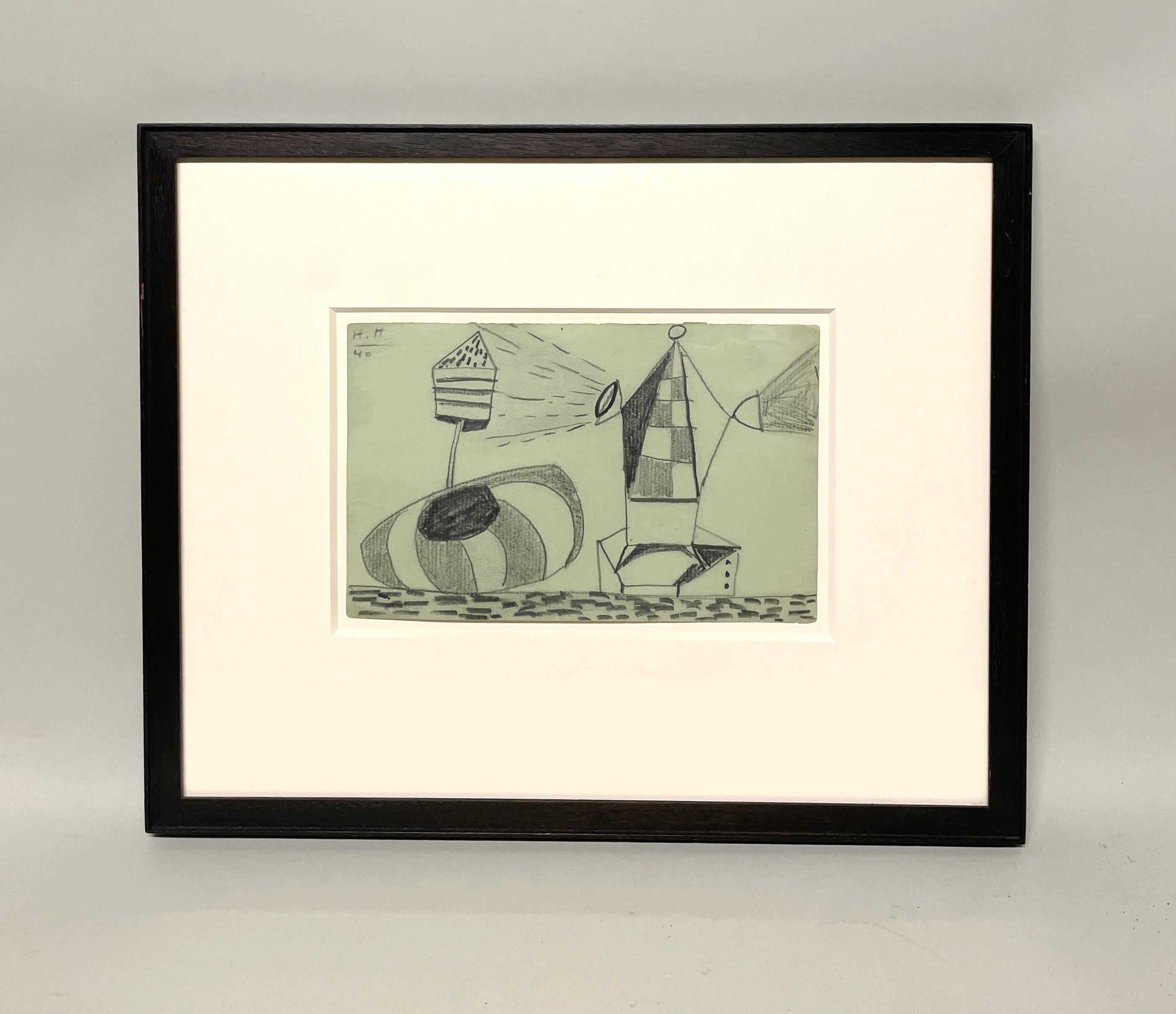 Un dibujo abstracto surrealista moderno de la década de 1940, 