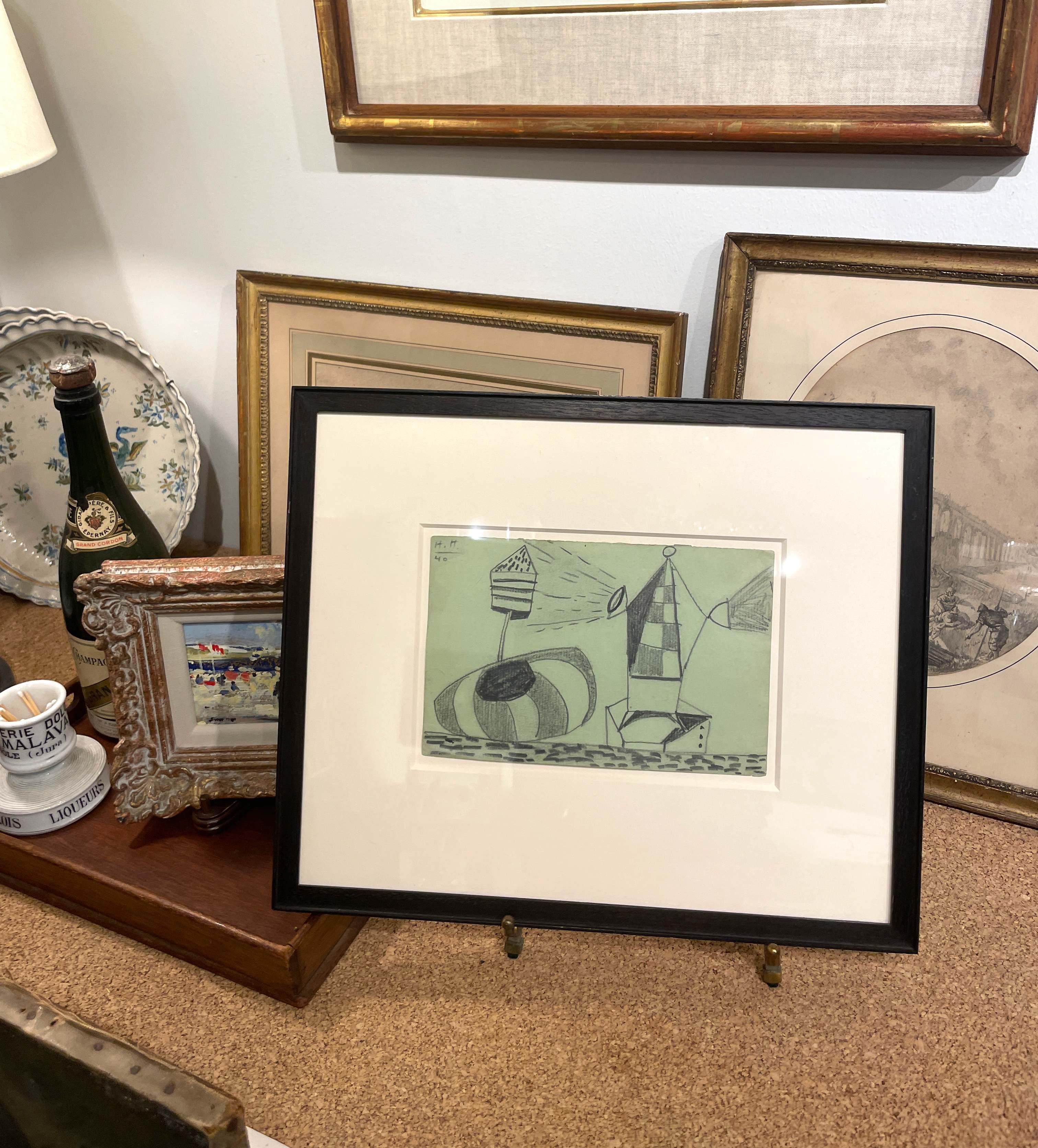 Un dibujo abstracto surrealista moderno de la década de 1940, 