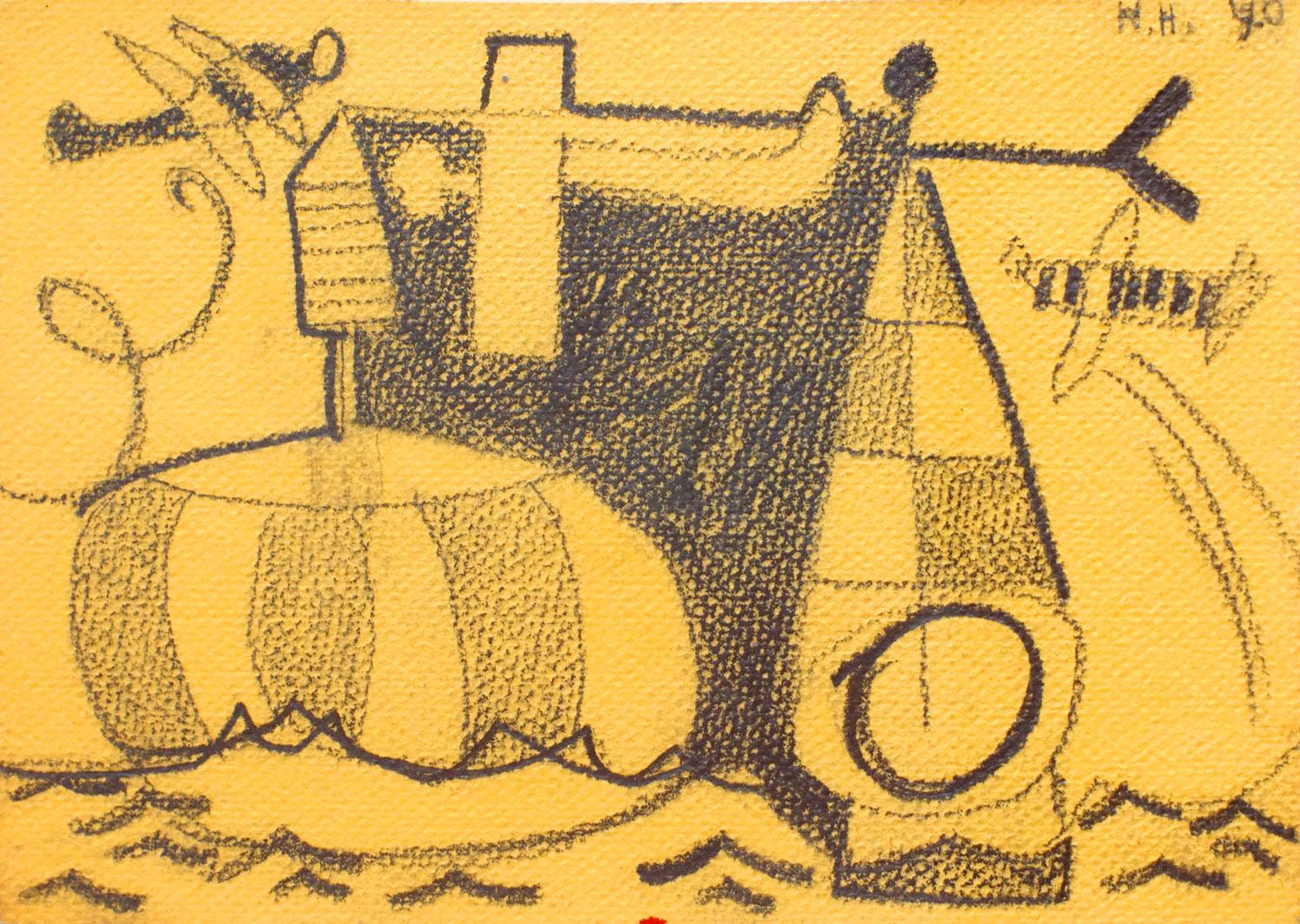 A 1940s Modern Surreal Abstract Drawing "Overseas" by Hananiah Harari