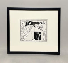 Dessin abstrait surréaliste moderne des années 1940 "The Art Exhibit" par Hananiah Harari