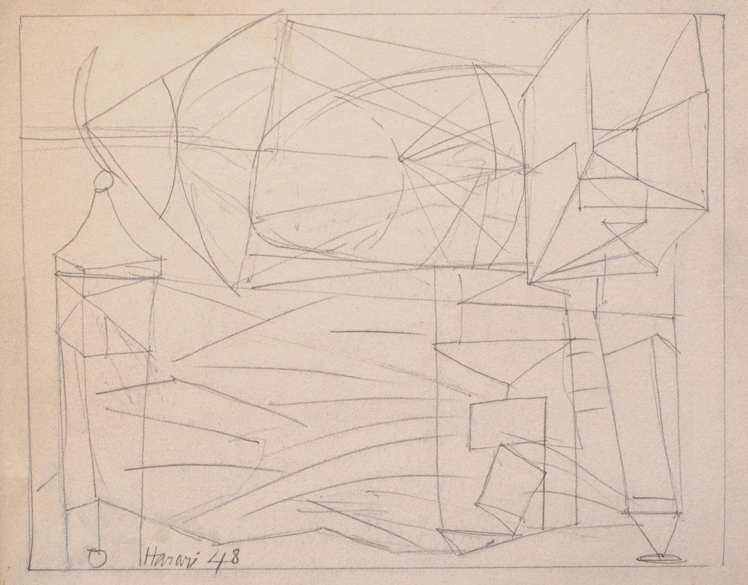 A 1940s, Mid-Century Modern Abstract Surreal Drawing by Hananiah Harari