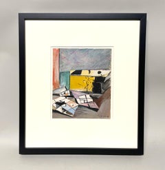 A Colorful, 1948 Mid-Century Modern Abstract Watercolor by Hananiah Harari