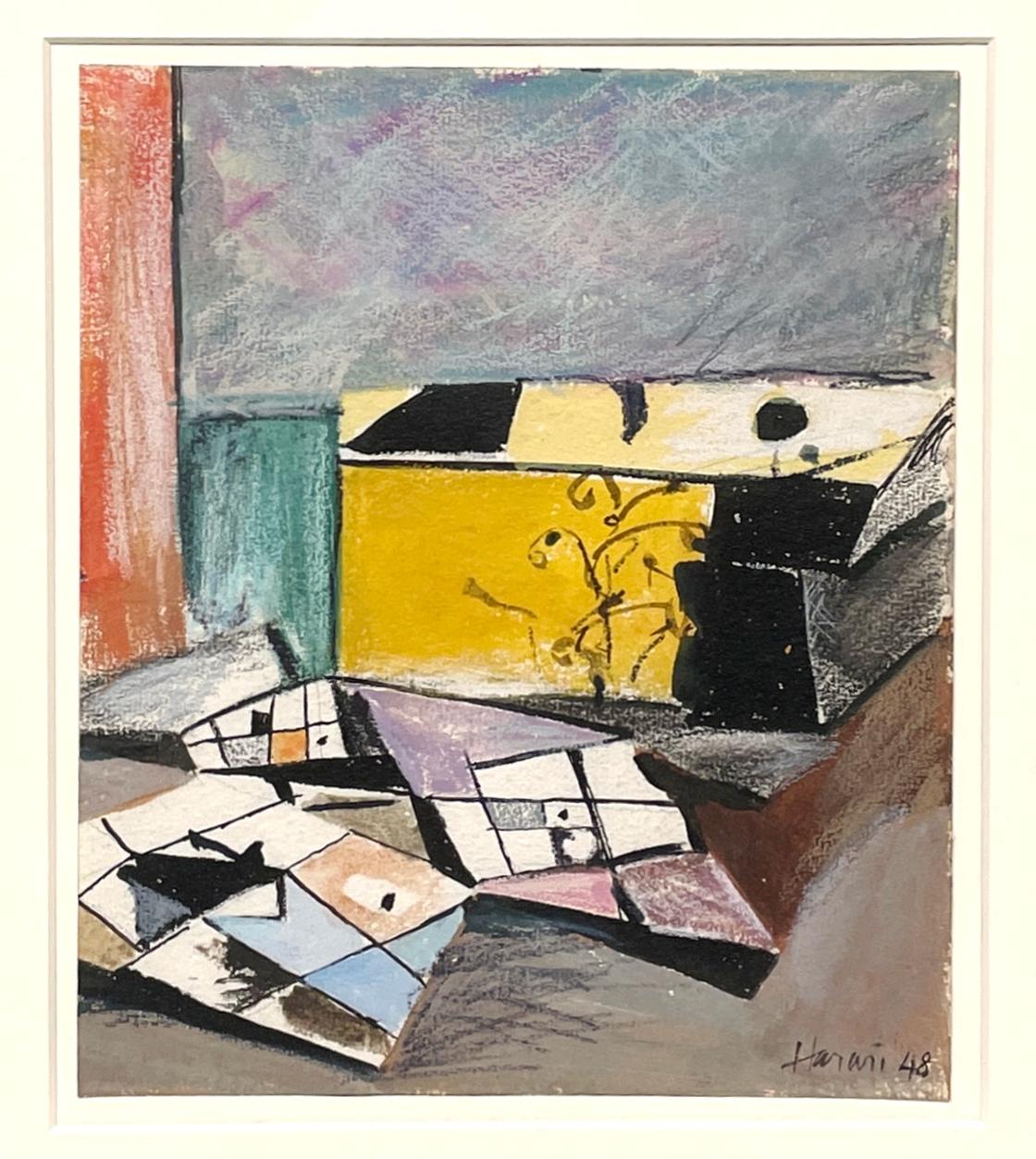 Una colorida acuarela abstracta moderna de mediados de siglo de 1948, de Hananiah Harari en venta 3