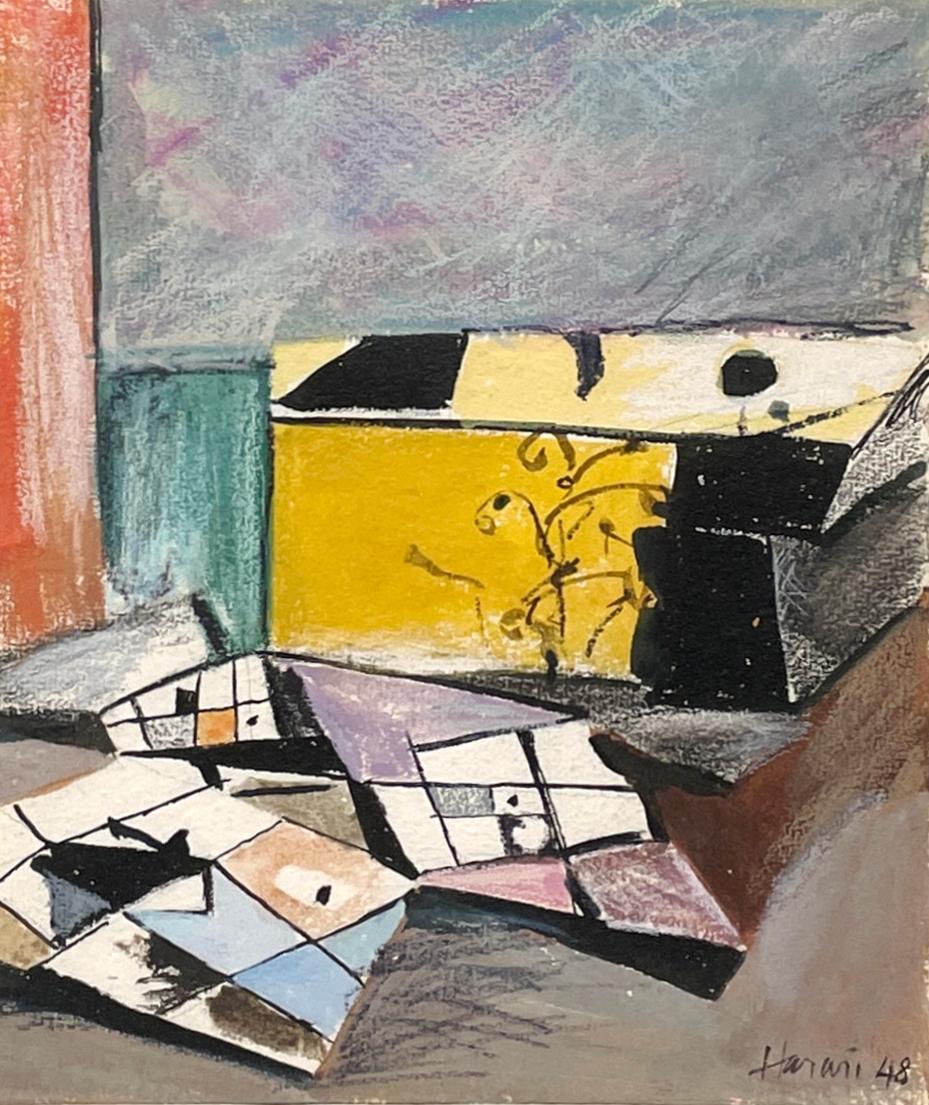 Una colorida acuarela abstracta moderna de mediados de siglo de 1948, de Hananiah Harari en venta 5