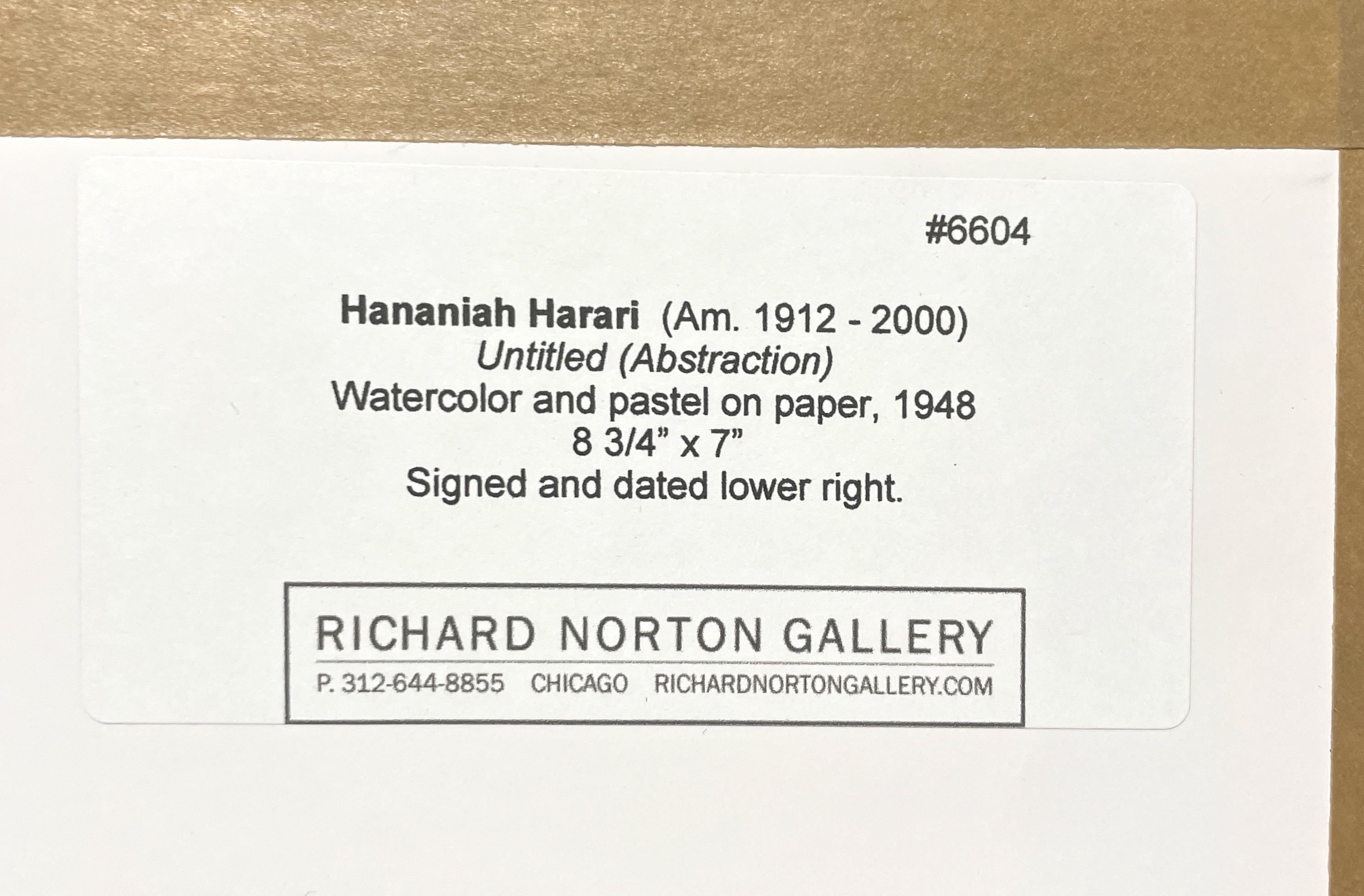 Una colorida acuarela abstracta moderna de mediados de siglo de 1948, de Hananiah Harari en venta 8