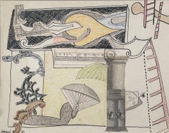 Eine farbenfrohe, 1942 entstandene moderne surreale Abstraktion von Hananiah Harari "Das Barockportal"