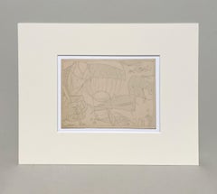 Eine moderne, abstrakte surrealistische Zeichnung von Hananiah Harari aus den 1940er Jahren, "Flighty Skies".