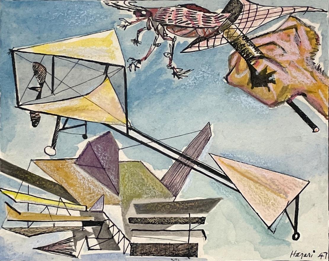 Ein farbenfrohes, 1947 modernes surrealistisches abstraktes WC von Hananiah Harari, 