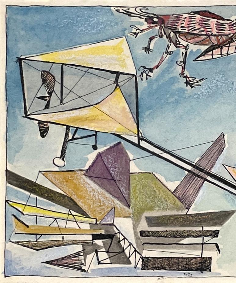 Ein farbenfrohes, 1947 modernes surrealistisches abstraktes WC von Hananiah Harari, 