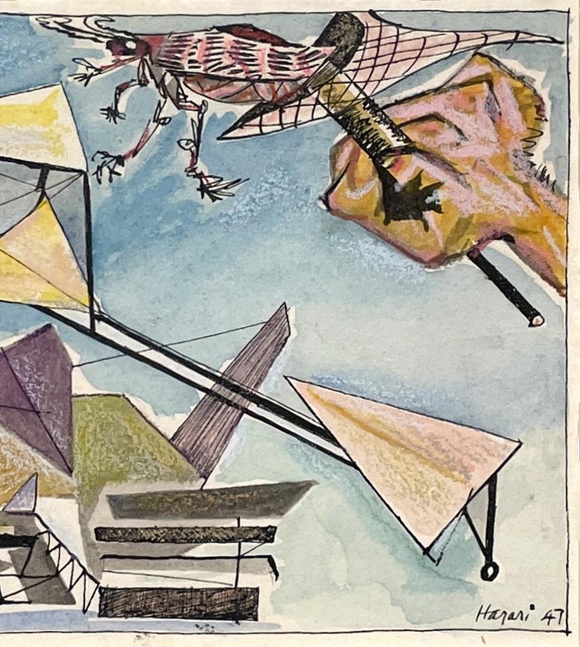 Ein farbenfrohes, 1947 modernes surrealistisches abstraktes WC von Hananiah Harari, 