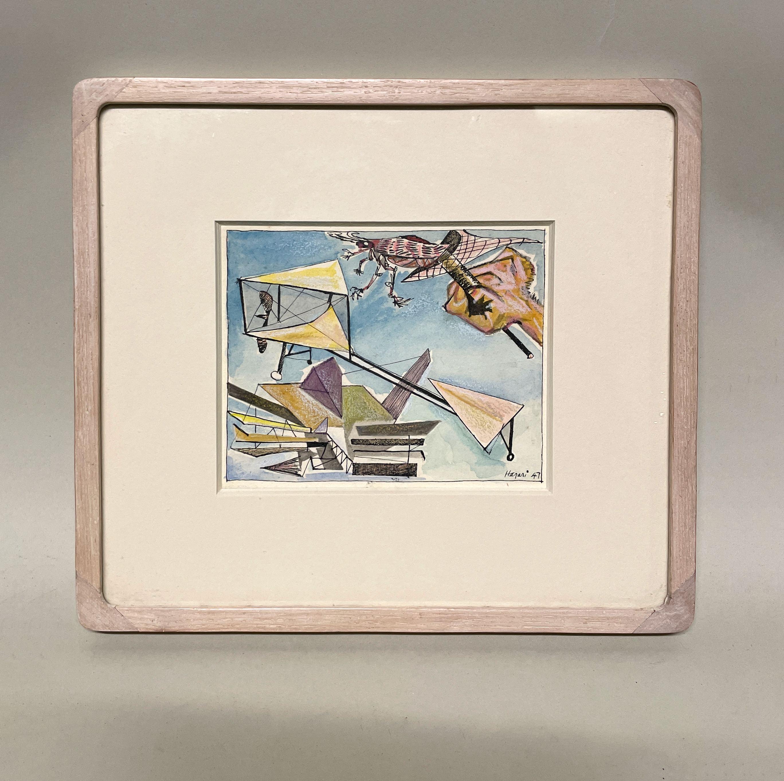 Ein farbenfrohes, 1947 modernes surrealistisches abstraktes WC von Hananiah Harari, 