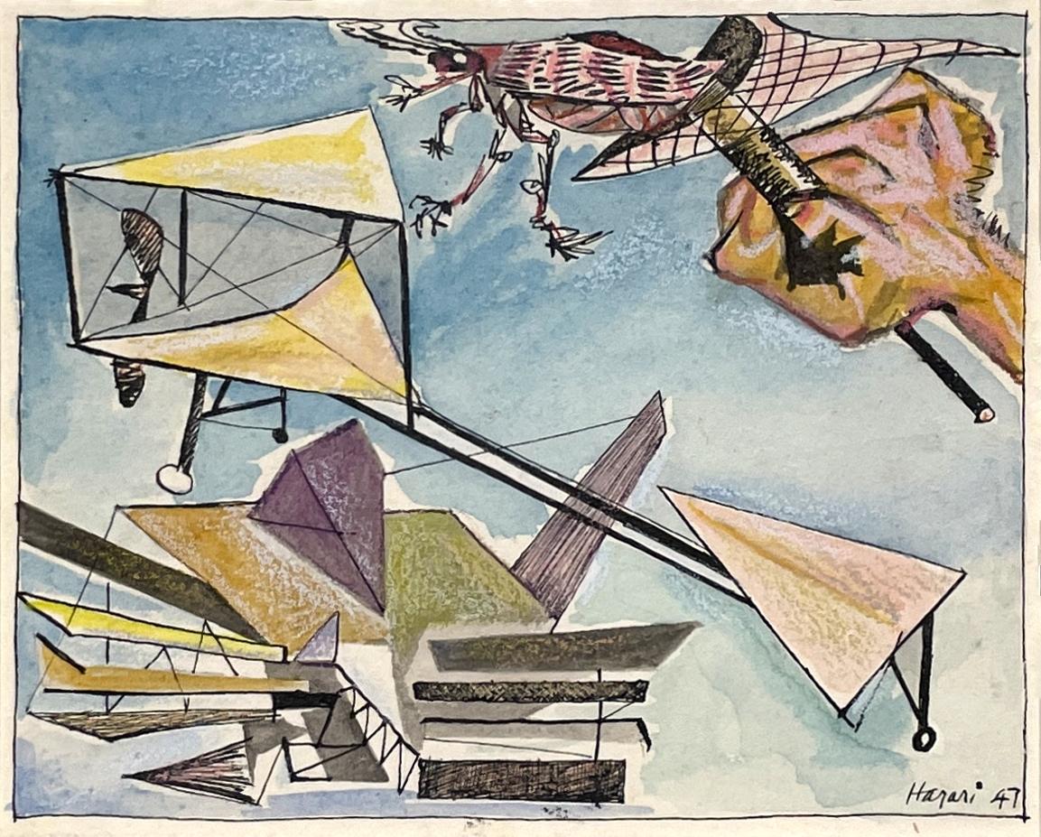 Ein farbenfrohes, 1947 modernes surrealistisches abstraktes WC von Hananiah Harari, 