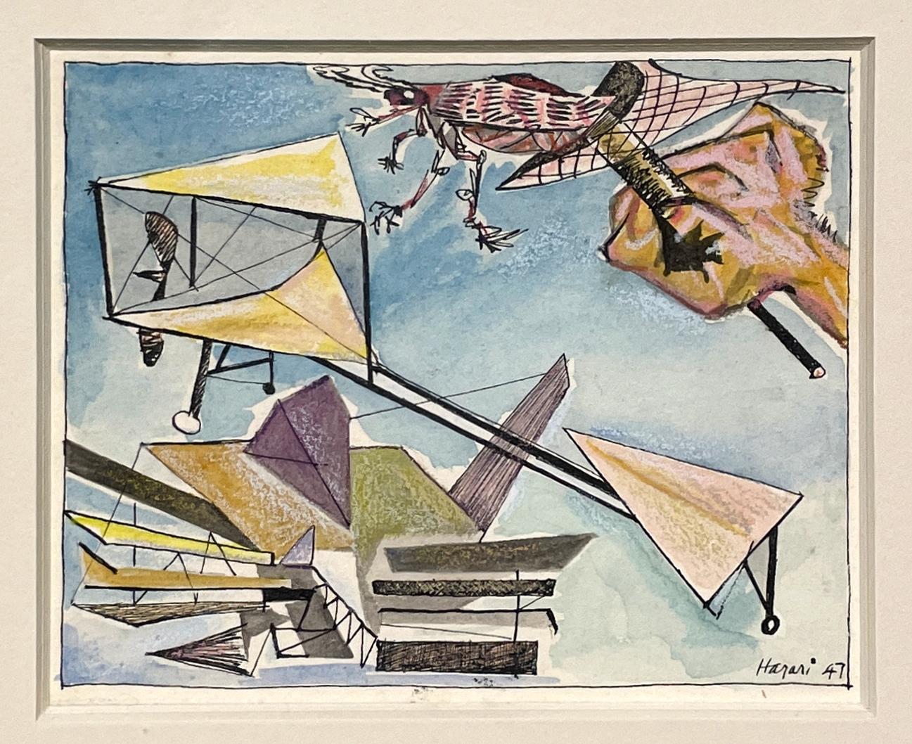 Ein farbenfrohes, 1947 modernes surrealistisches abstraktes WC von Hananiah Harari, 