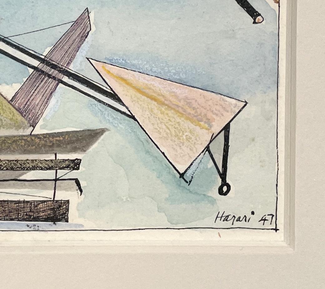 Ein farbenfrohes, 1947 modernes surrealistisches abstraktes WC von Hananiah Harari, 